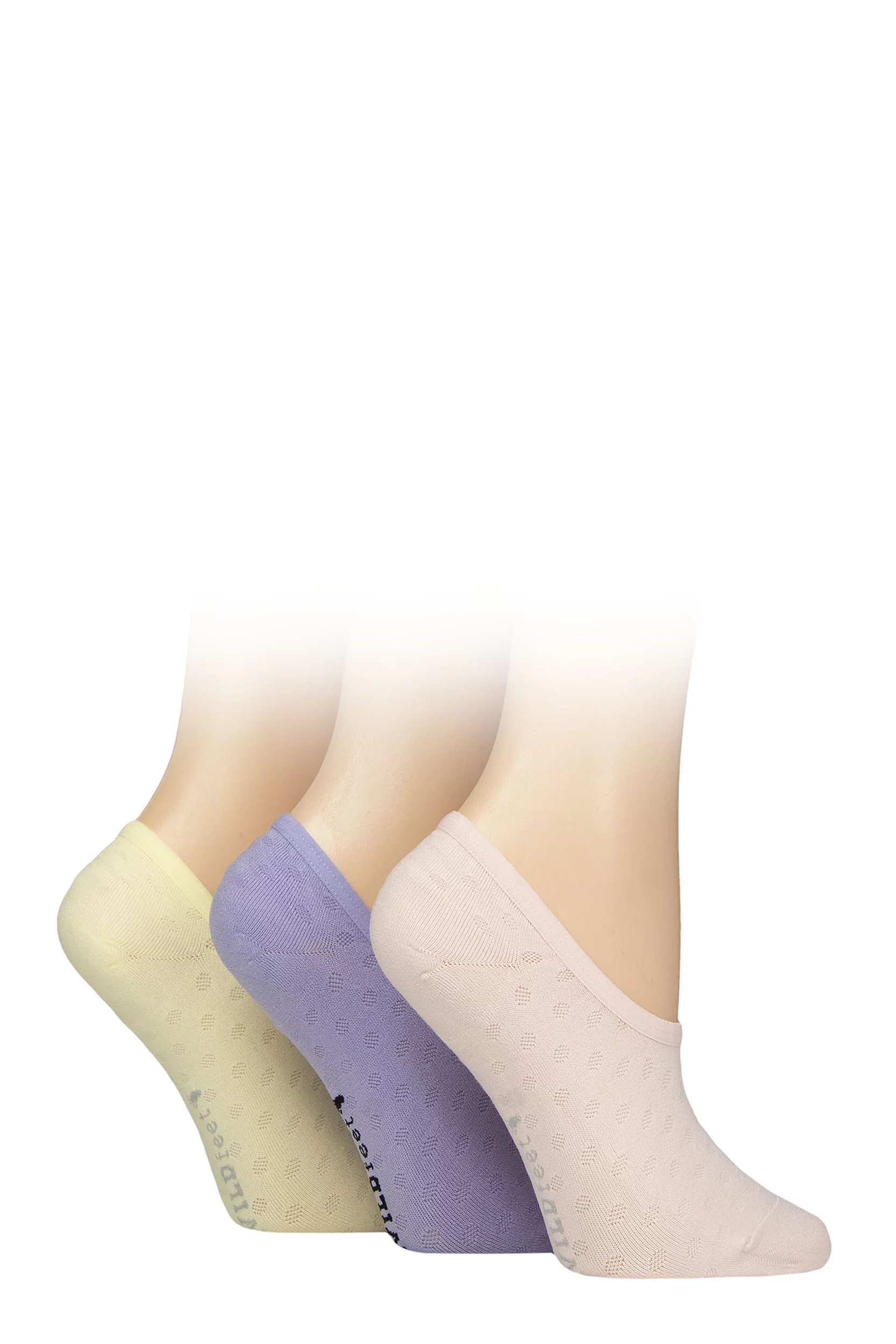 Women's 3 Pair SOCKSHOP Wildfeet Mesh Pattern Fashion Shoe Liner Socks Spot Pink / Purple / Yellow 4