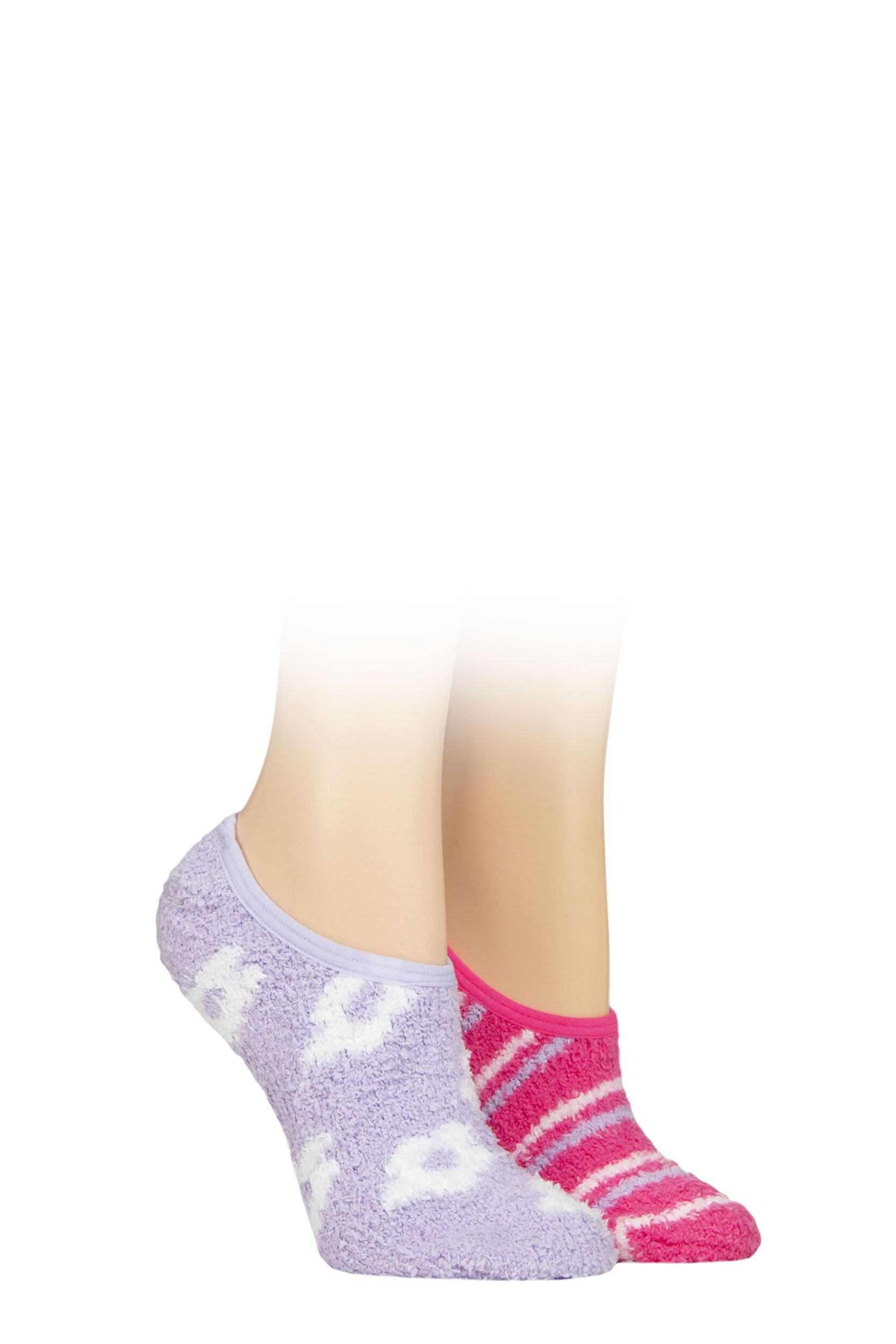 Women's 2 Pair SOCKSHOP Wildfeet Animal and Patterned Cosy Slipper Socks with Grip Flowers / Stripes 4-8
