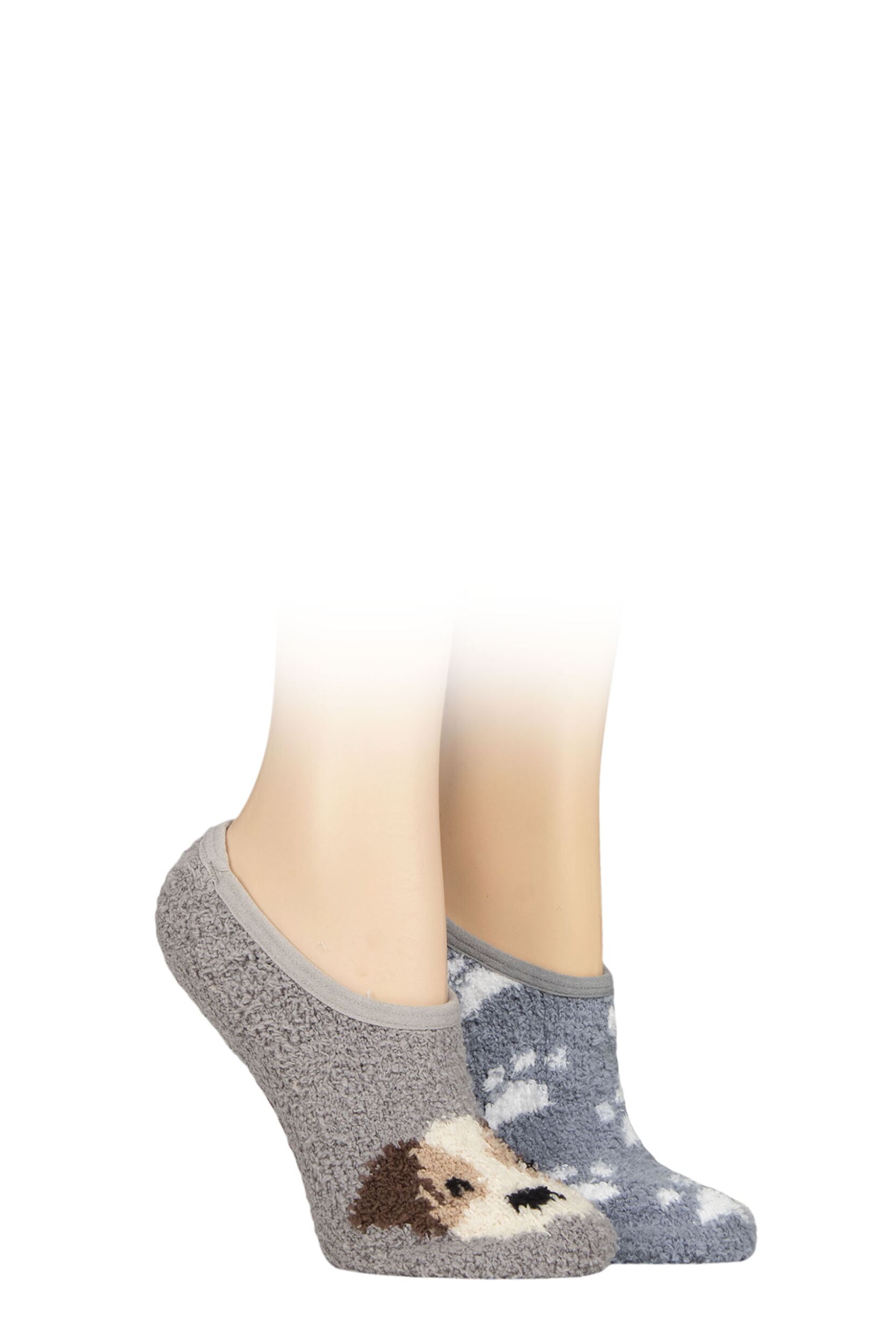 Women's 2 Pair SOCKSHOP Wildfeet Animal and Patterned Cosy Slipper Socks with Grip Dog / Paw Prints 4-8