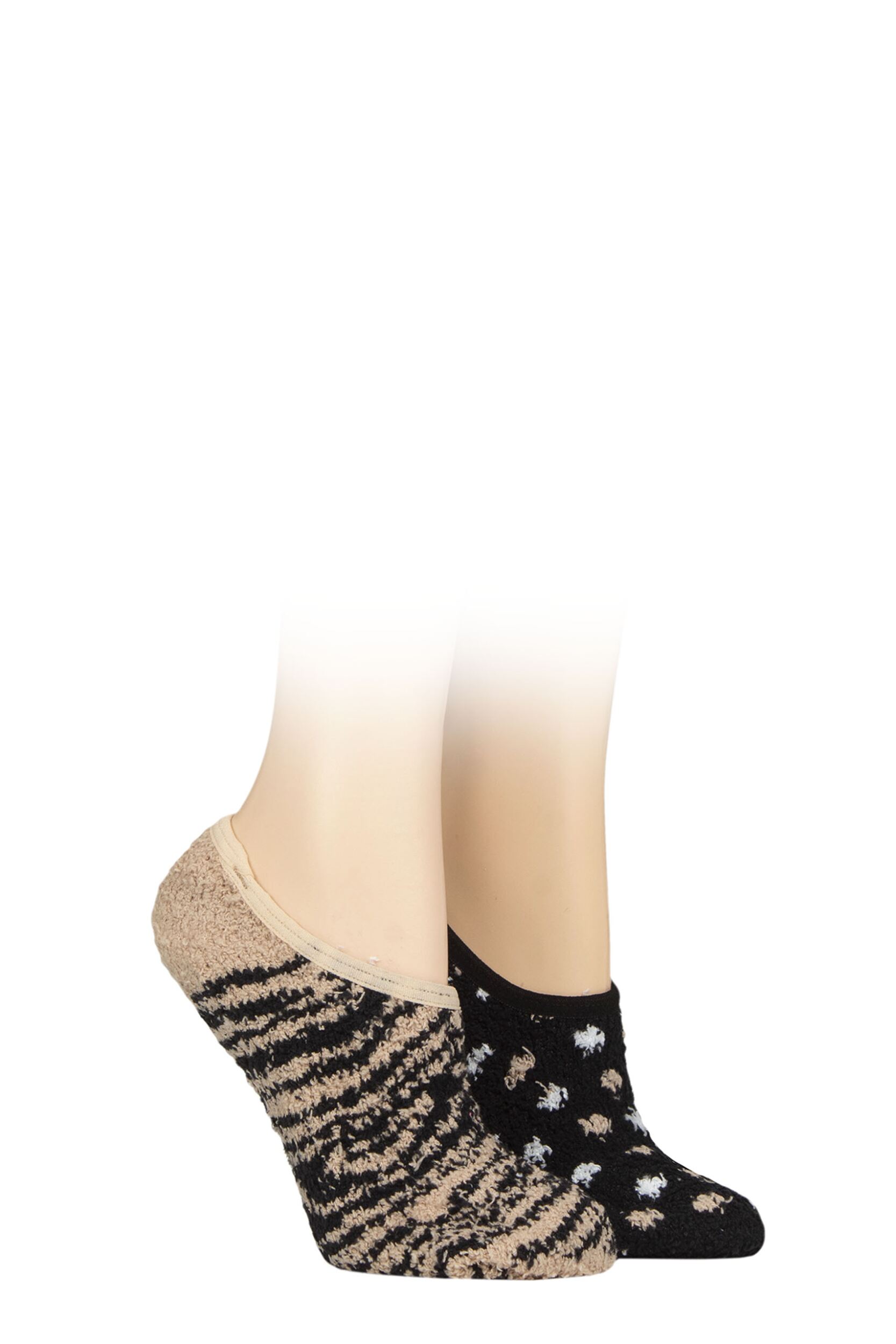 Women's 2 Pair SOCKSHOP Wildfeet Animal and Patterned Cosy Slipper Socks with Grip Tiger Print / Spots 4-8