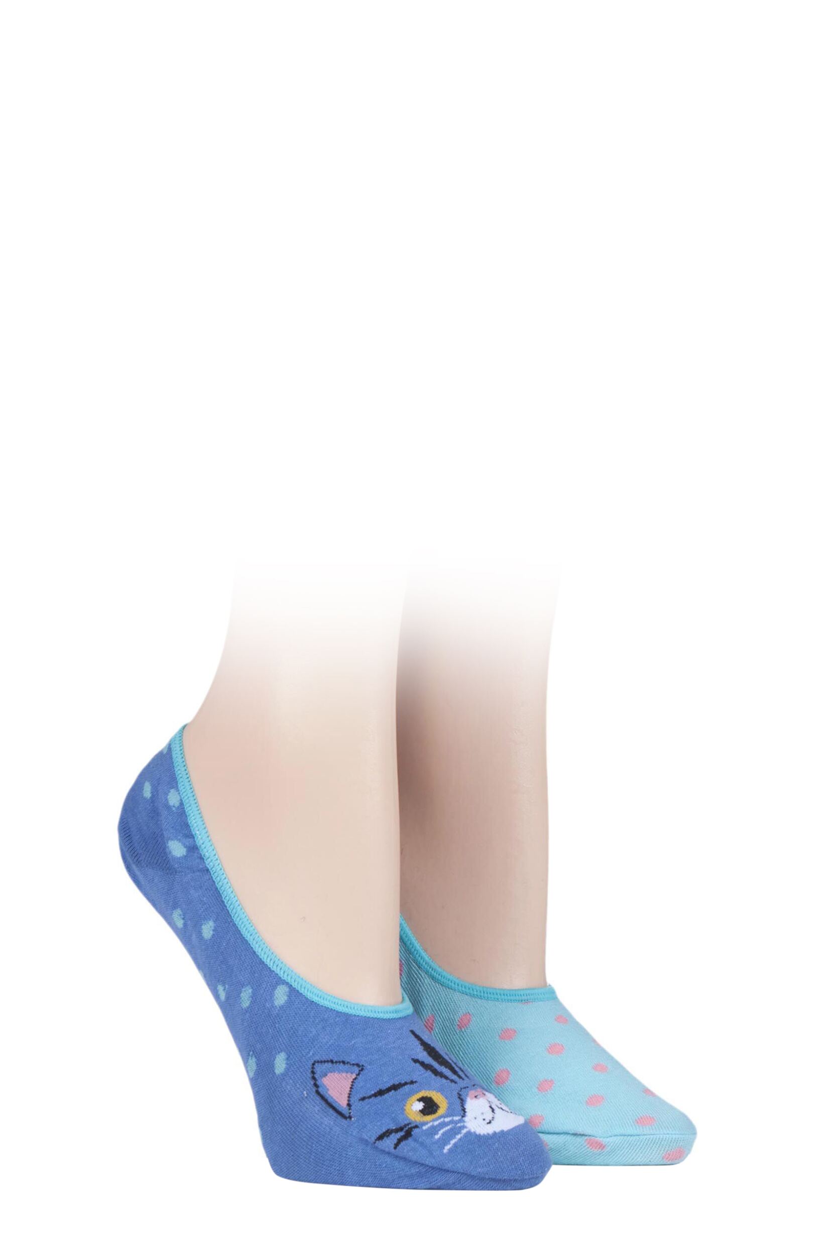 2 Pair Cat Invisible Socks Ladies 4-8 Ladies - Wild Feet