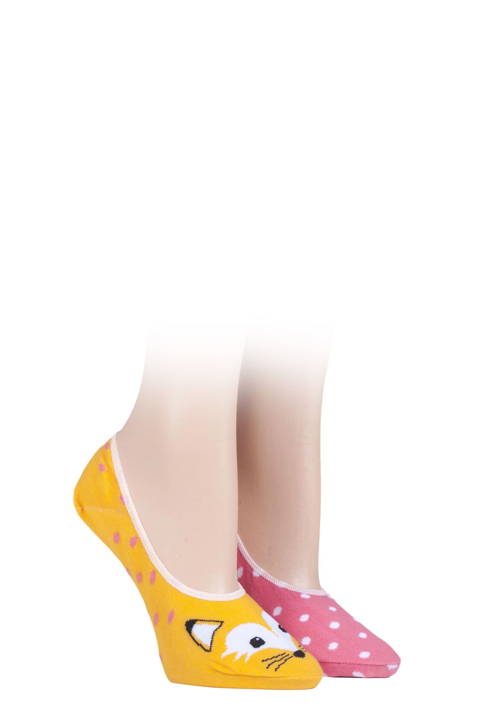 2 Pair Fox Invisible Socks Ladies 4-8 Ladies - Wild Feet