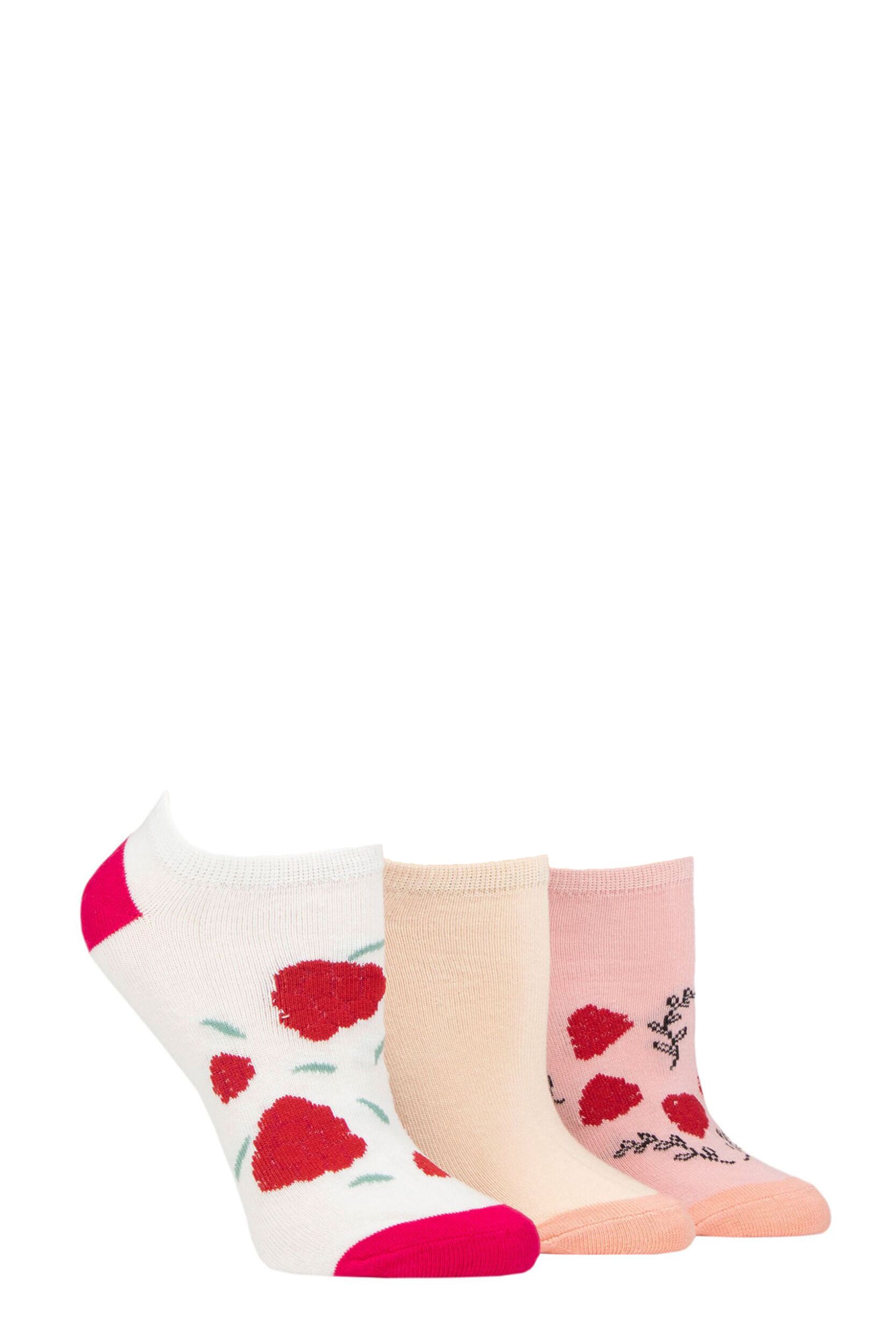 Women's 3 Pair SOCKSHOP Wildfeet Novelty Cotton Trainer Socks Raspberry 4-8 Ladies