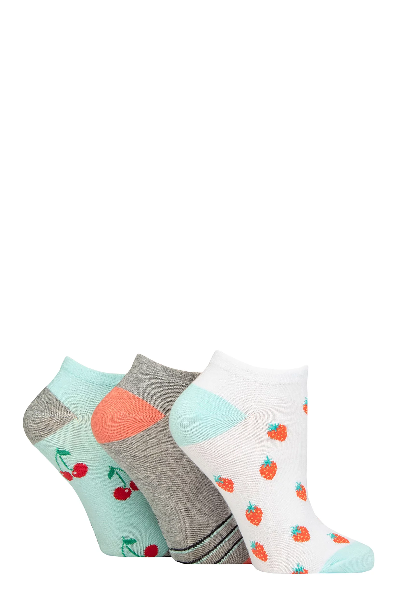 Women's 3 Pair SOCKSHOP Wildfeet Novelty Cotton Trainer Socks Strawberries and Cherries 4