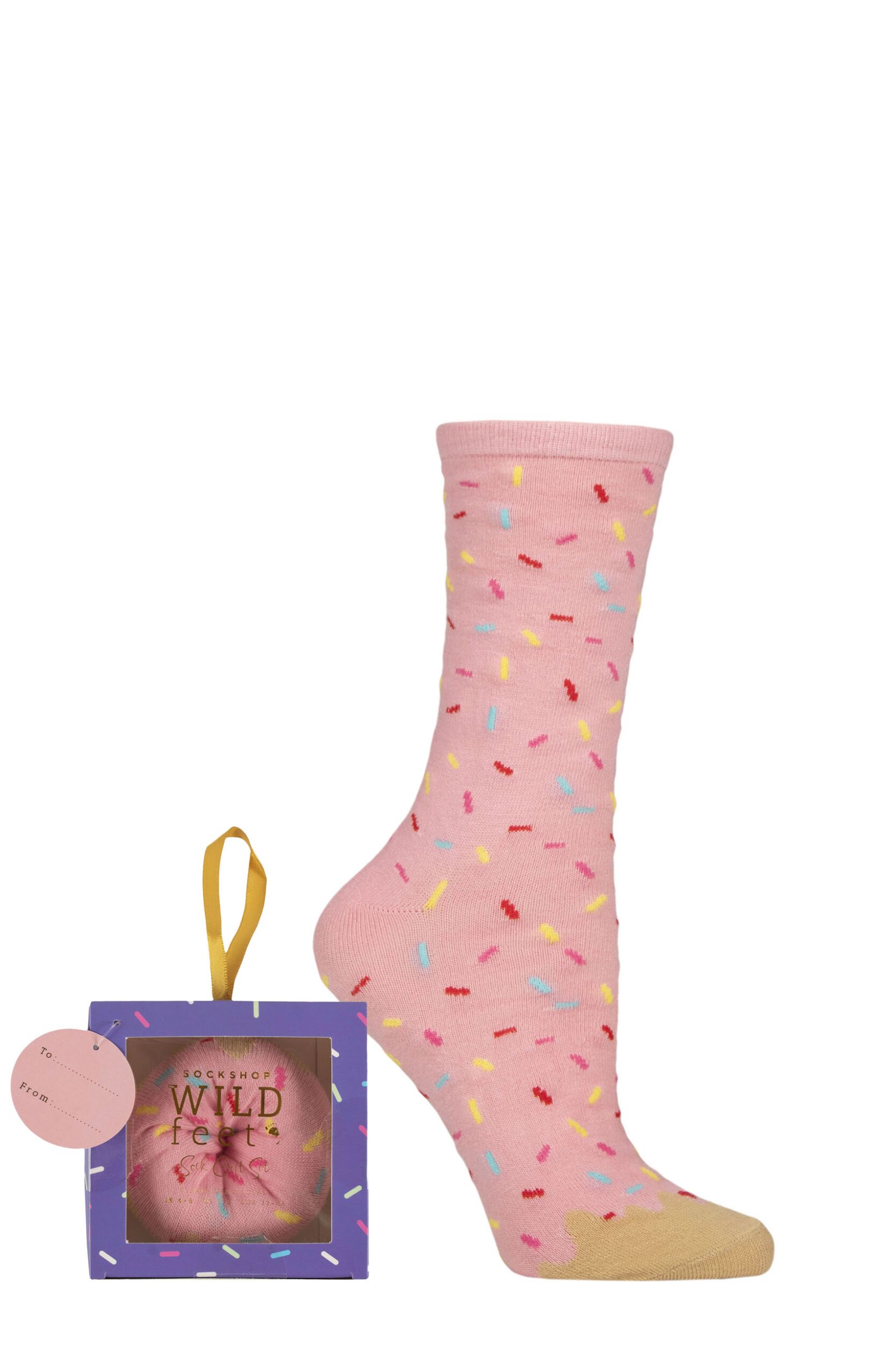 Women's 1 Pair SOCKSHOP Wildfeet 'Me Time' Gift Boxed Socks Pale Pink Donut 4-8 Women's