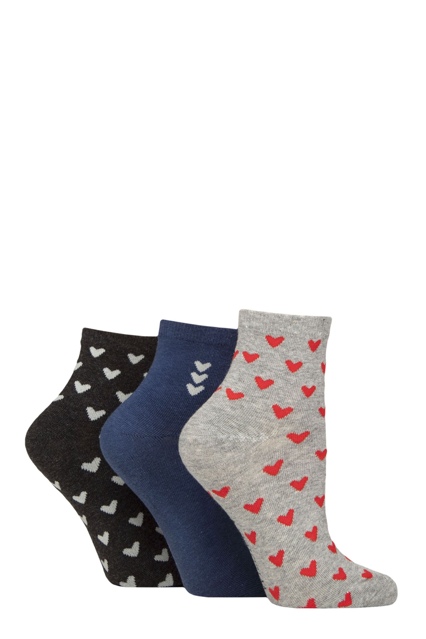 Women's 3 Pair SOCKSHOP Wildfeet Mid Length Cotton Socks Mini Hearts 4-8