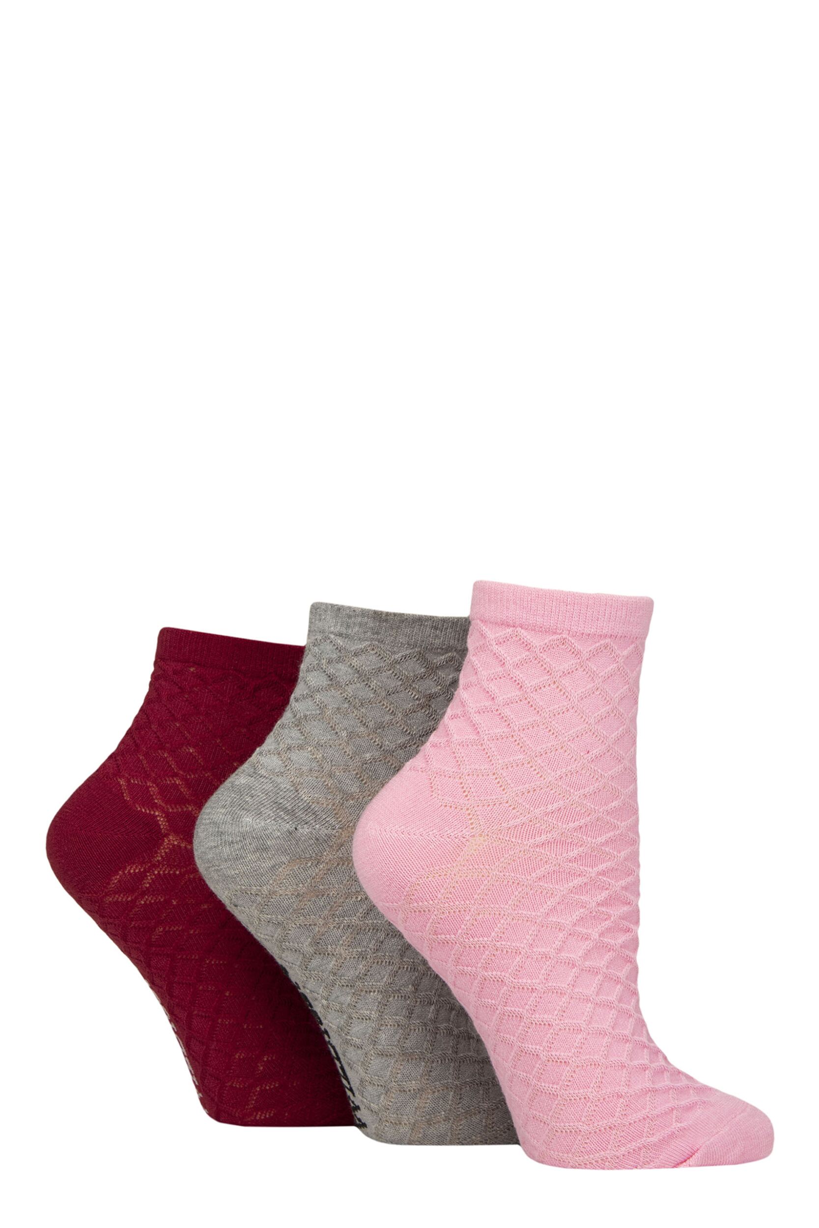 Women's 3 Pair SOCKSHOP Wildfeet Mid Length Cotton Socks Textured Pattern 4-8