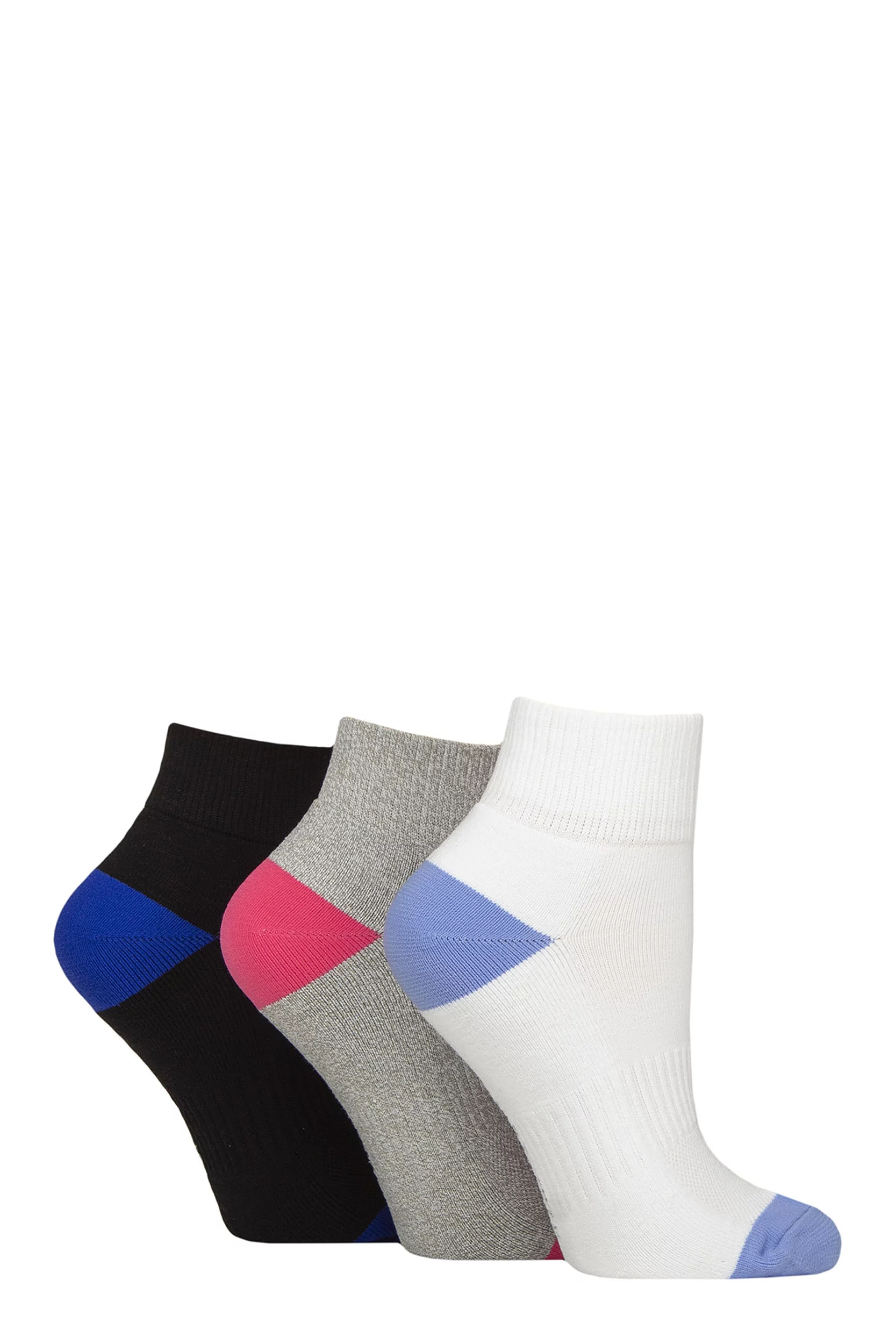 Women's 3 Pair SOCKSHOP Wildfeet Half Cushioned Sports Socks White / Grey / Black 4-8 Women'