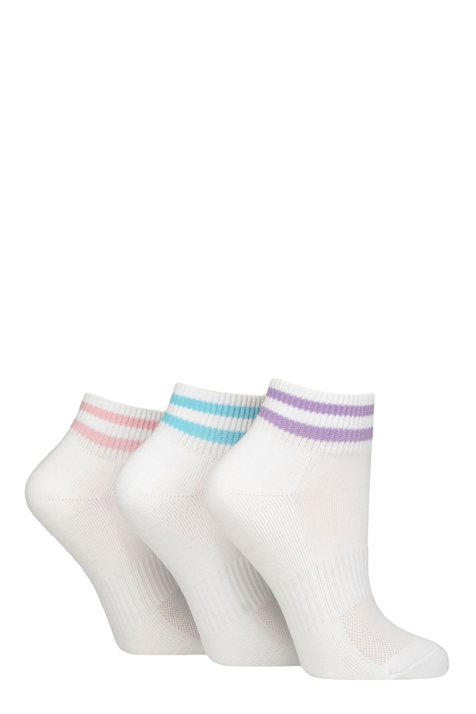 Women's 3 Pair SOCKSHOP Wildfeet Half Cushioned Sports Socks Stripe White Lilac / Pink 4-8
