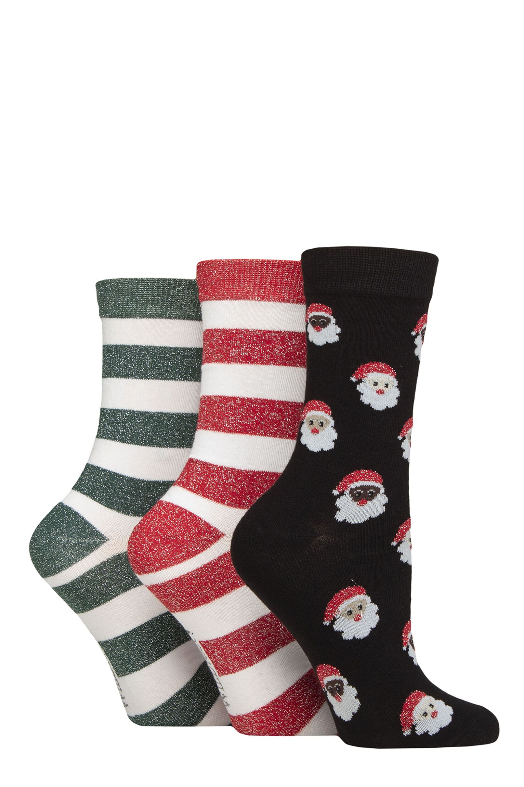 Women's 3 Pair SOCKSHOP Wildfeet Cotton Christmas Gift Socks Santas 4-8