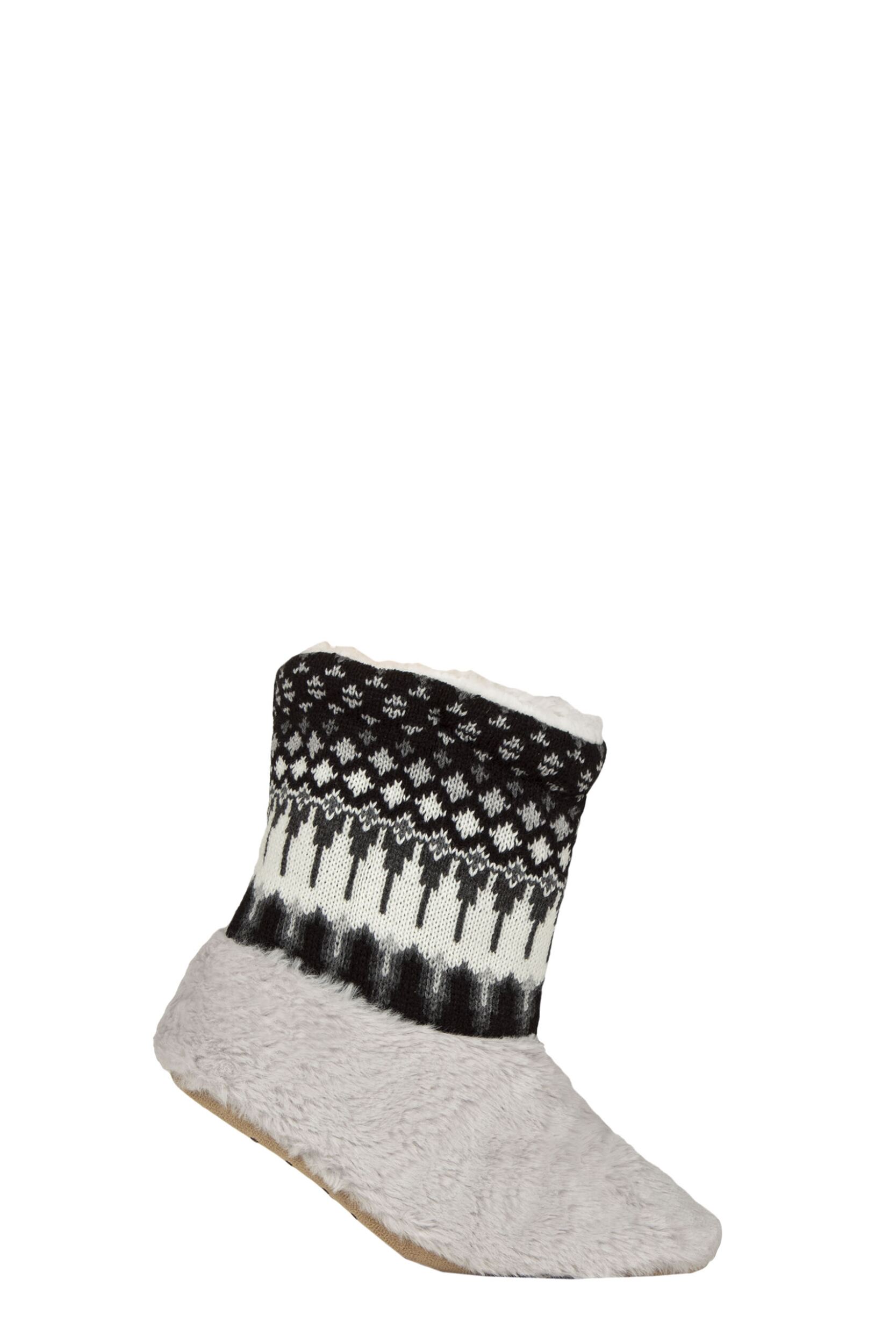 Women's 1 Pair SOCKSHOP Wildfeet Slipper Boots Black / White 4-8 Womens