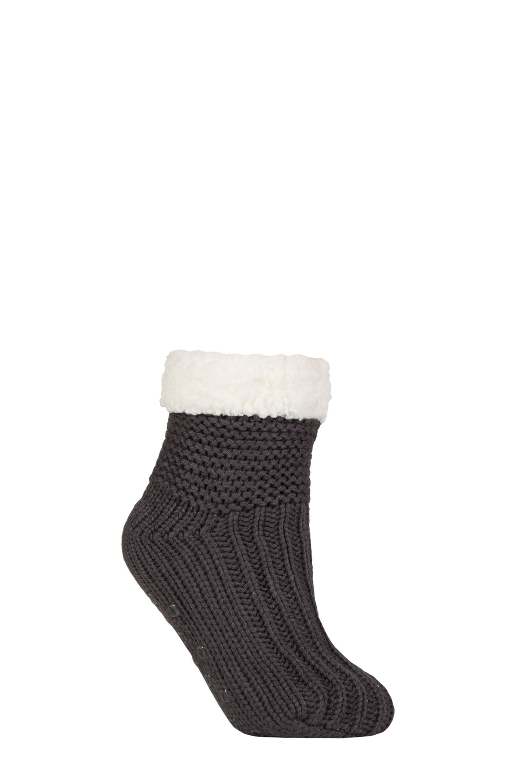 Women's 1 Pair SOCKSHOP Wildfeet Fleece Lined Slippers Dark Grey 4-7