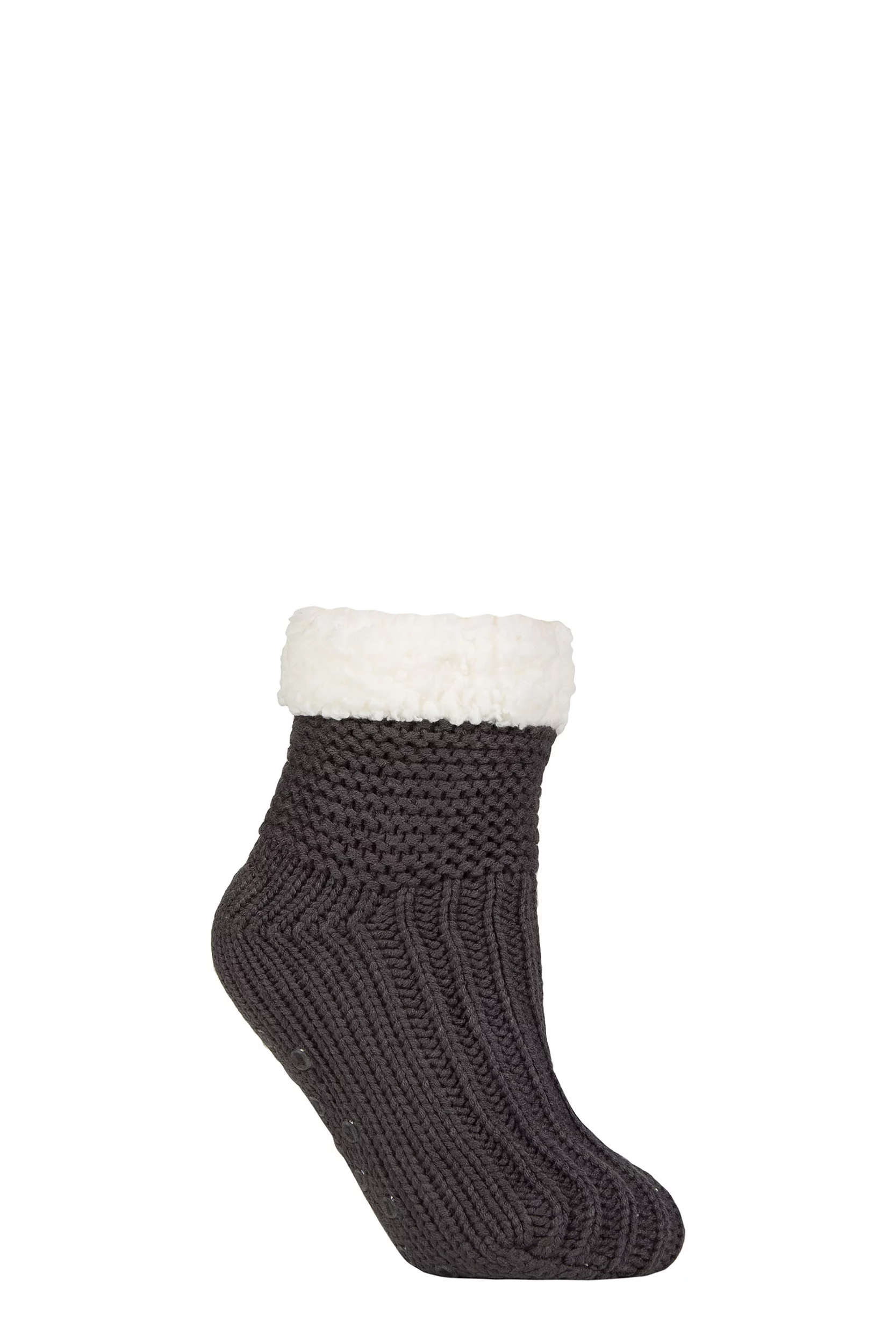 Women's 1 Pair SOCKSHOP Wildfeet Fleece Lined Slippers Dark Grey 4