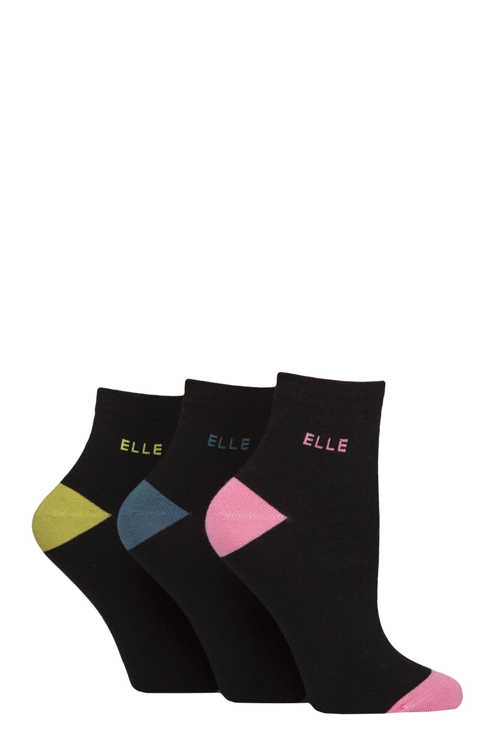 Women's 3 Pair Elle Plain, Striped and Patterned Cotton Anklets with Smooth Toes Coastal Joy Contrast 4-8