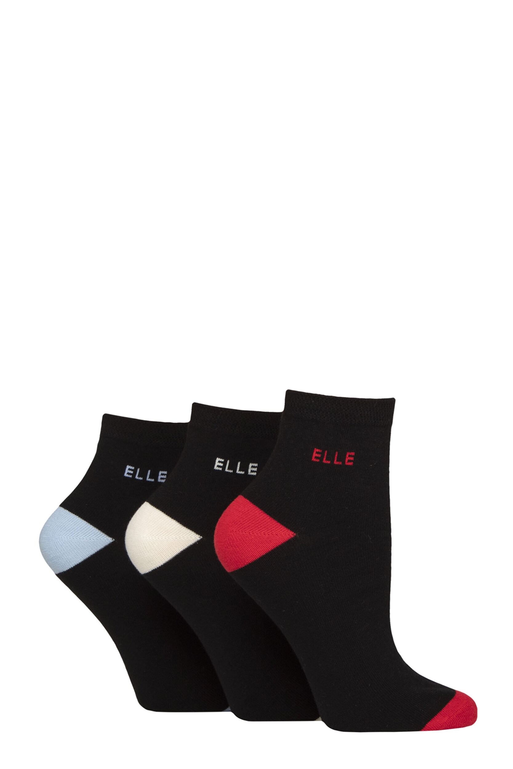 Women's 3 Pair Elle Plain, Striped and Patterned Cotton Anklets with Smooth Toes Seafarer Contrast 4-8