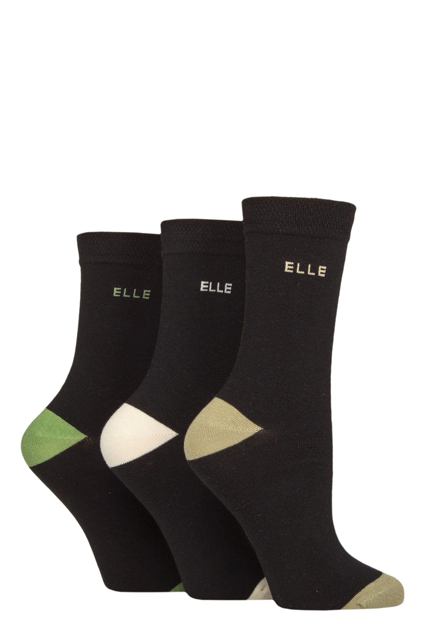 Image of Women's 3 Pair Elle Plain, Striped and Patterned Cotton Socks with Smooth Toes Forager Contrast 4-8