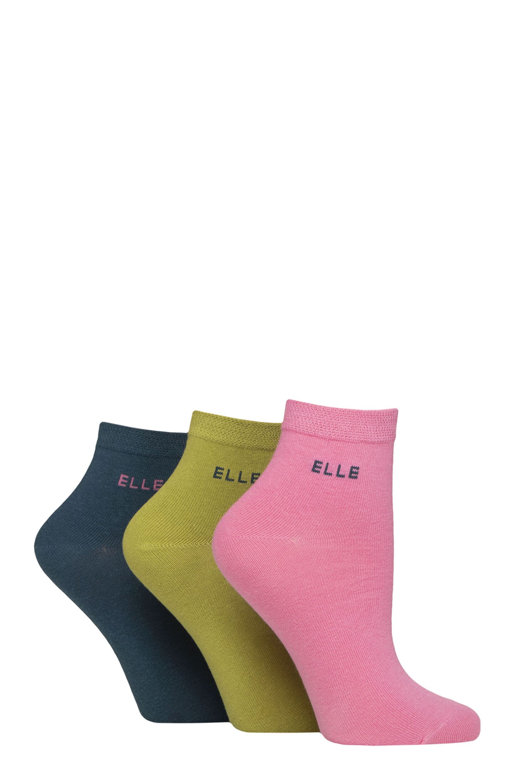 Women's 3 Pair Elle Plain, Striped and Patterned Cotton Anklets with Smooth Toes Coastal Joy Plain 4-8