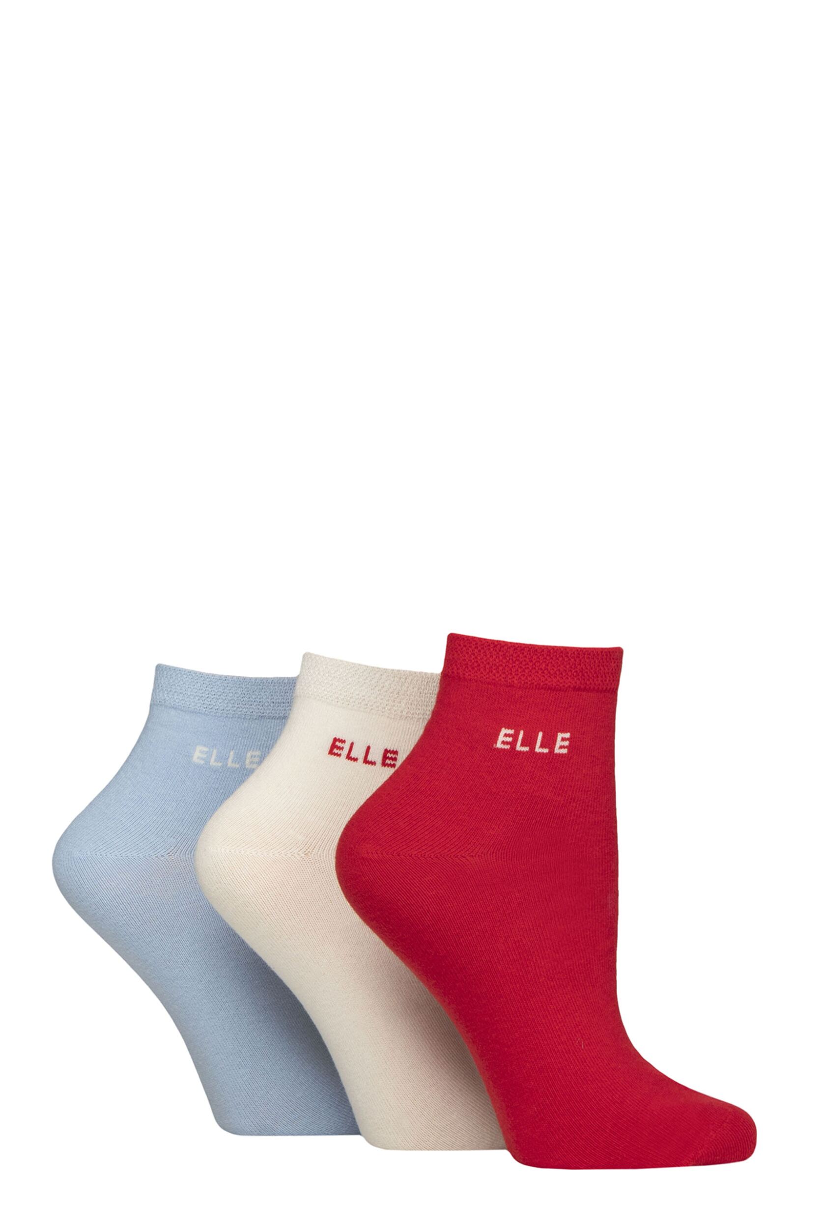 Women's 3 Pair Elle Plain, Striped and Patterned Cotton Anklets with Smooth Toes Seafarer Plain 4-8