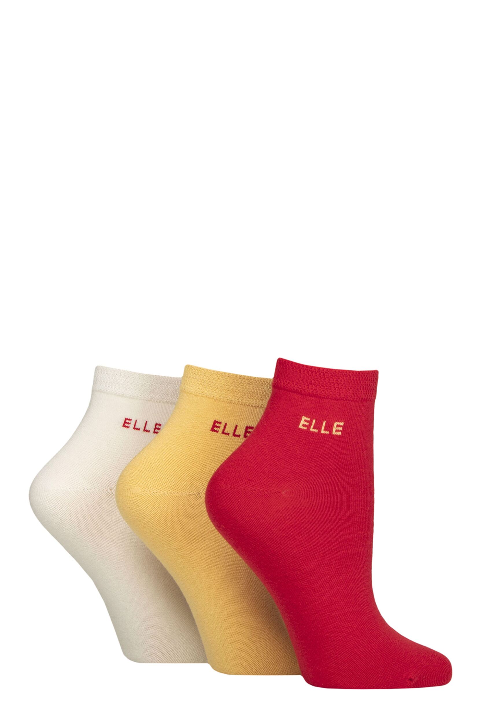Women's 3 Pair Elle Plain, Striped and Patterned Cotton Anklets with Smooth Toes Parisian Rose Plain 4-8