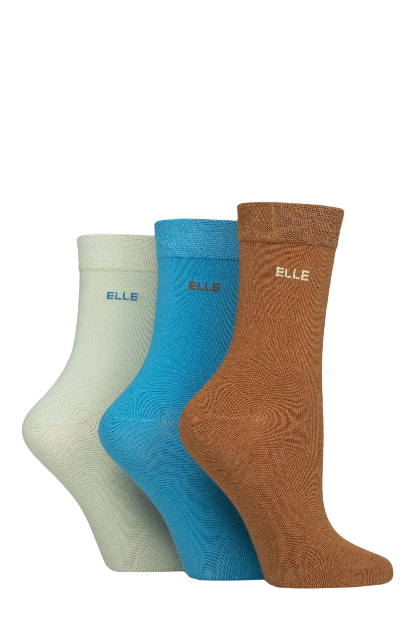 Women's 3 Pair Elle Plain, Striped and Patterned Cotton Socks with Smooth Toes Storm Plain 4-8