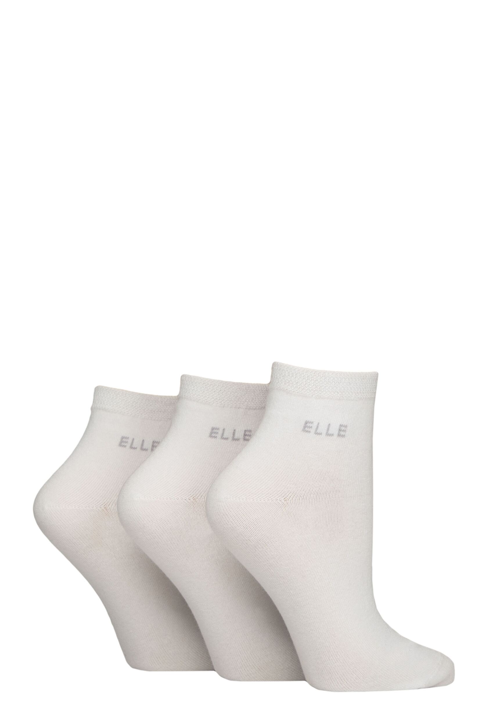 Women's 3 Pair Elle Plain, Striped and Patterned Cotton Anklets with Smooth Toes White 4-8