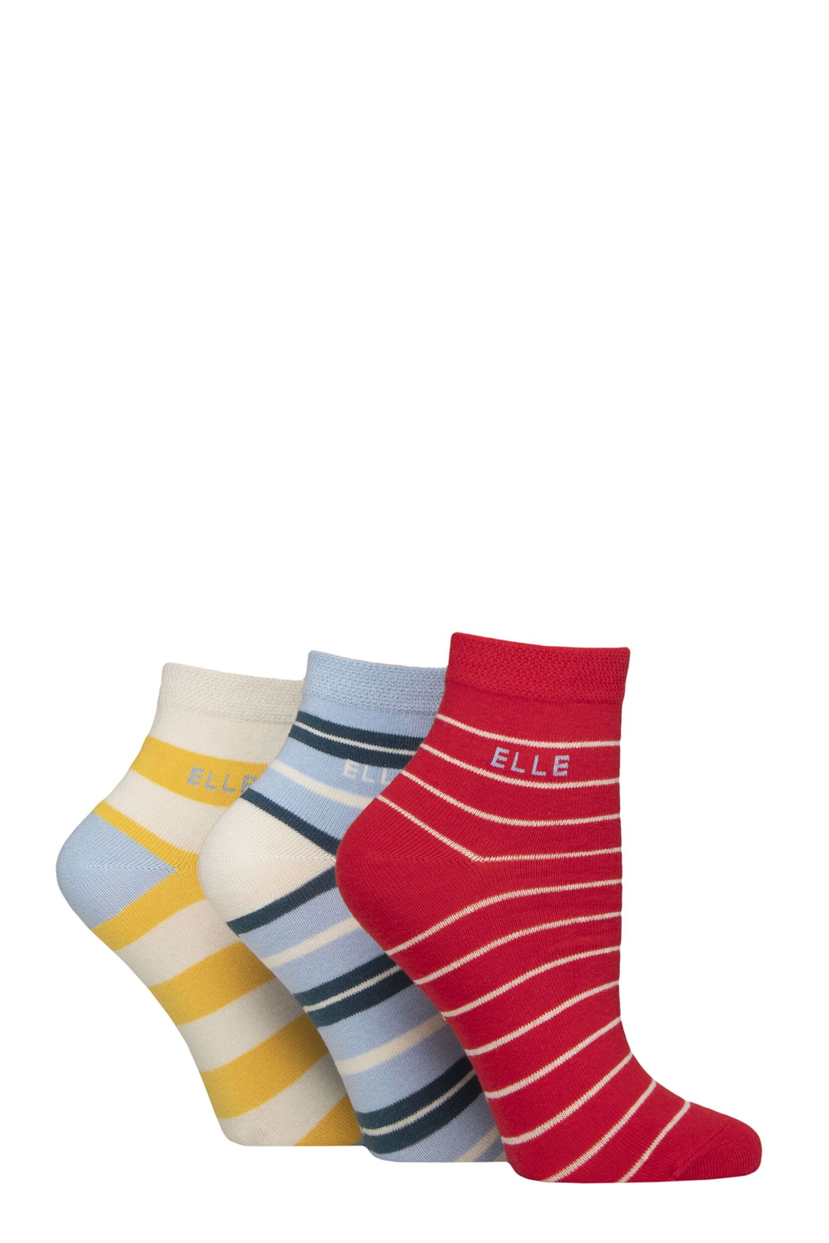 Women's 3 Pair Elle Plain, Striped and Patterned Cotton Anklets with Smooth Toes Seafarer Striped 4-8