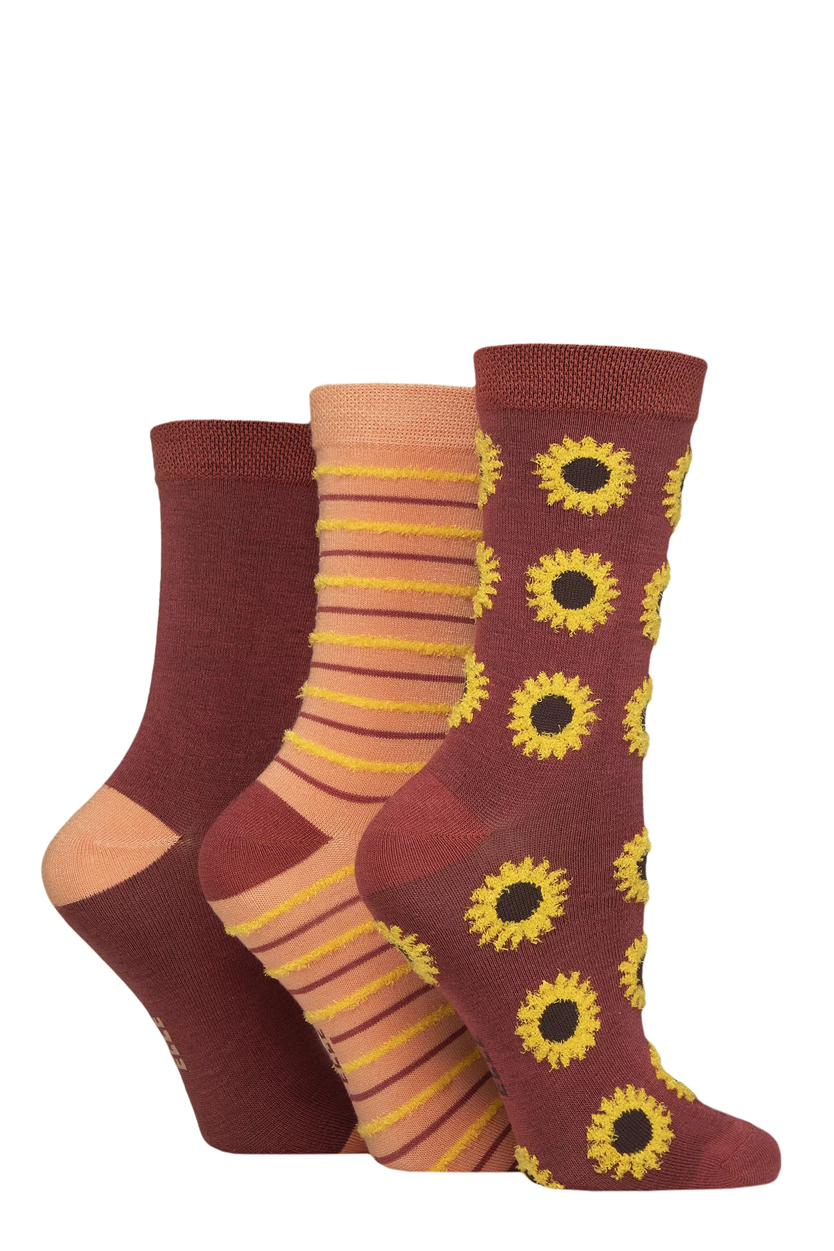 Women's 3 Pair Elle Spotty and Stripe Feather Bamboo Socks Sunflower 4