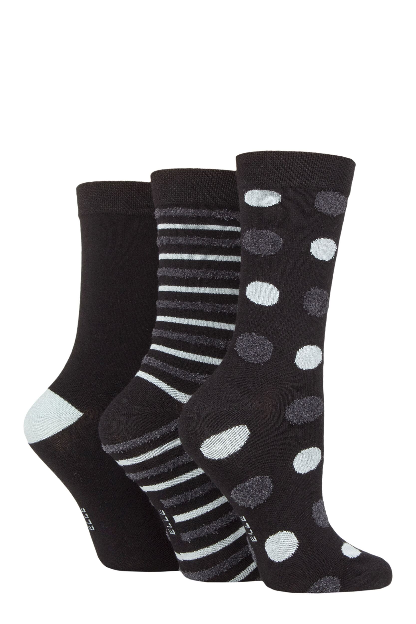 Women's 3 Pair Elle Spotty and Stripe Feather Bamboo Socks Grey / Charcoal 4-8 Ladies