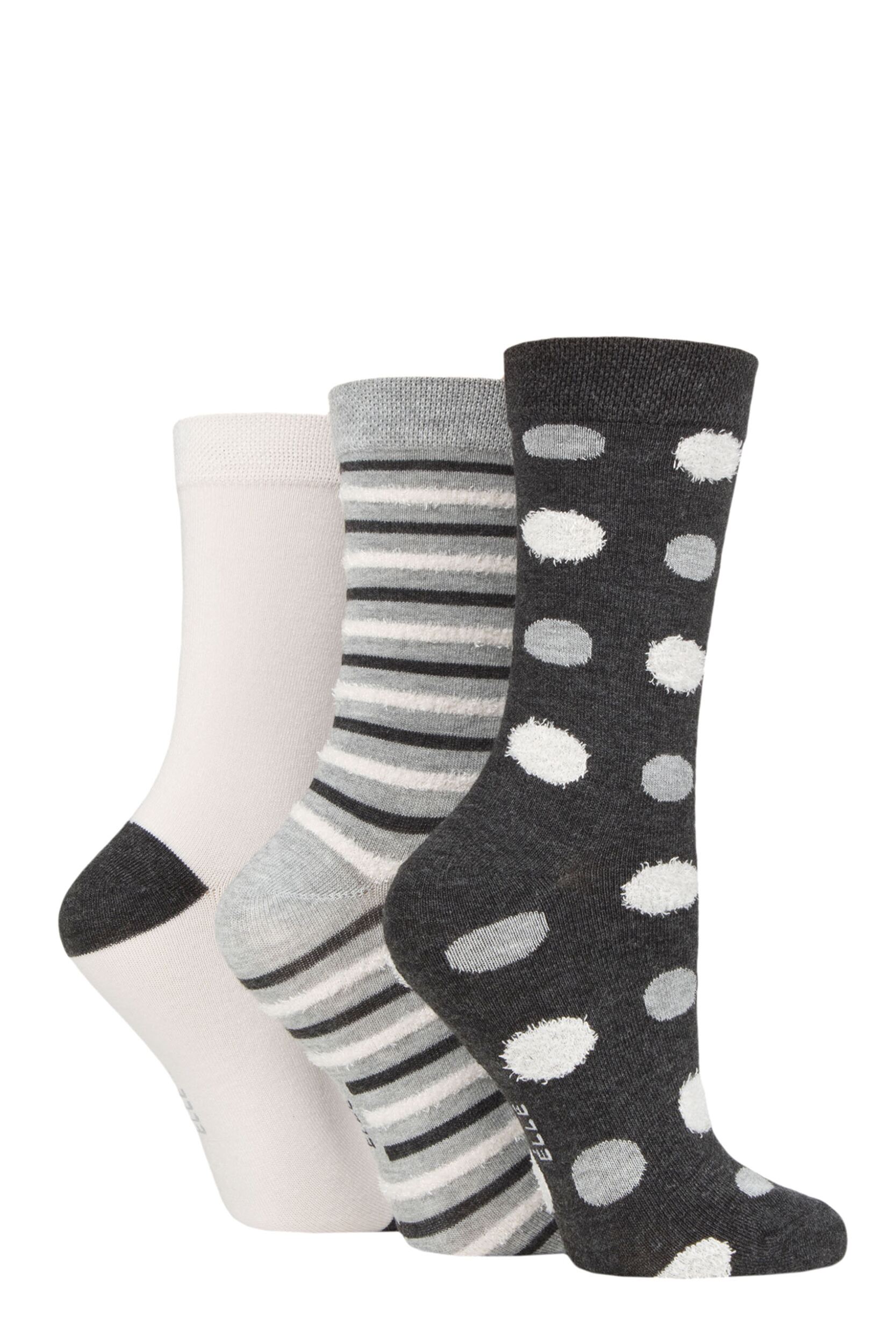 Image of Women's 3 Pair Elle Spotty and Stripe Feather Bamboo Socks Pink / Grey 4-8 Ladies