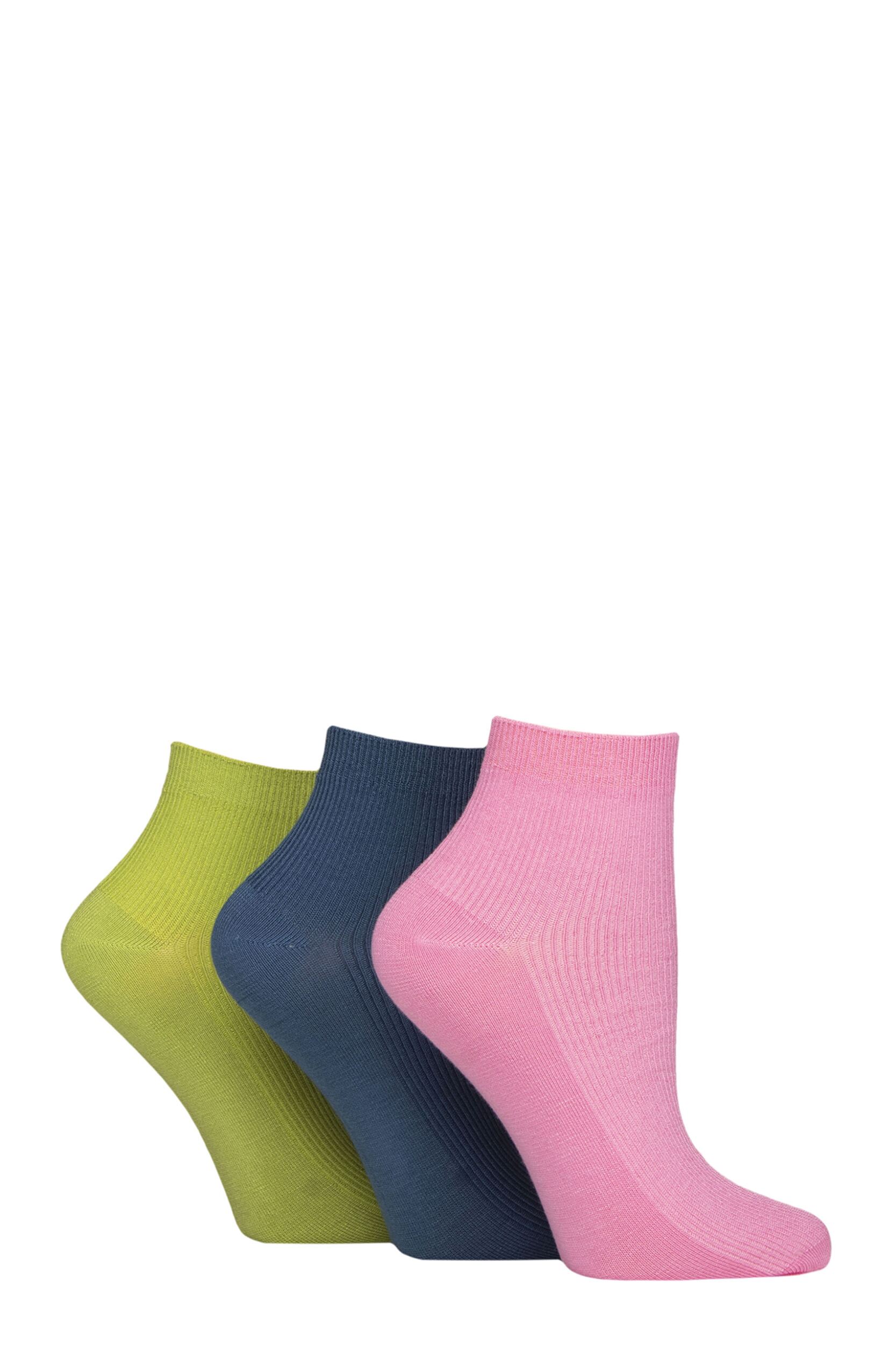 Women's 3 Pair Elle Ribbed Bamboo Ankle Socks Coastal Joy 4-8