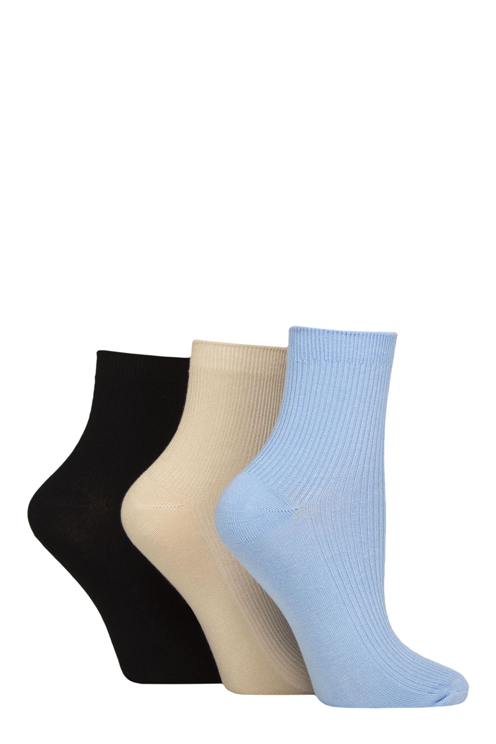 Image of Women's 3 Pair Elle Ribbed Bamboo Ankle Socks Daisy Dream 4-8