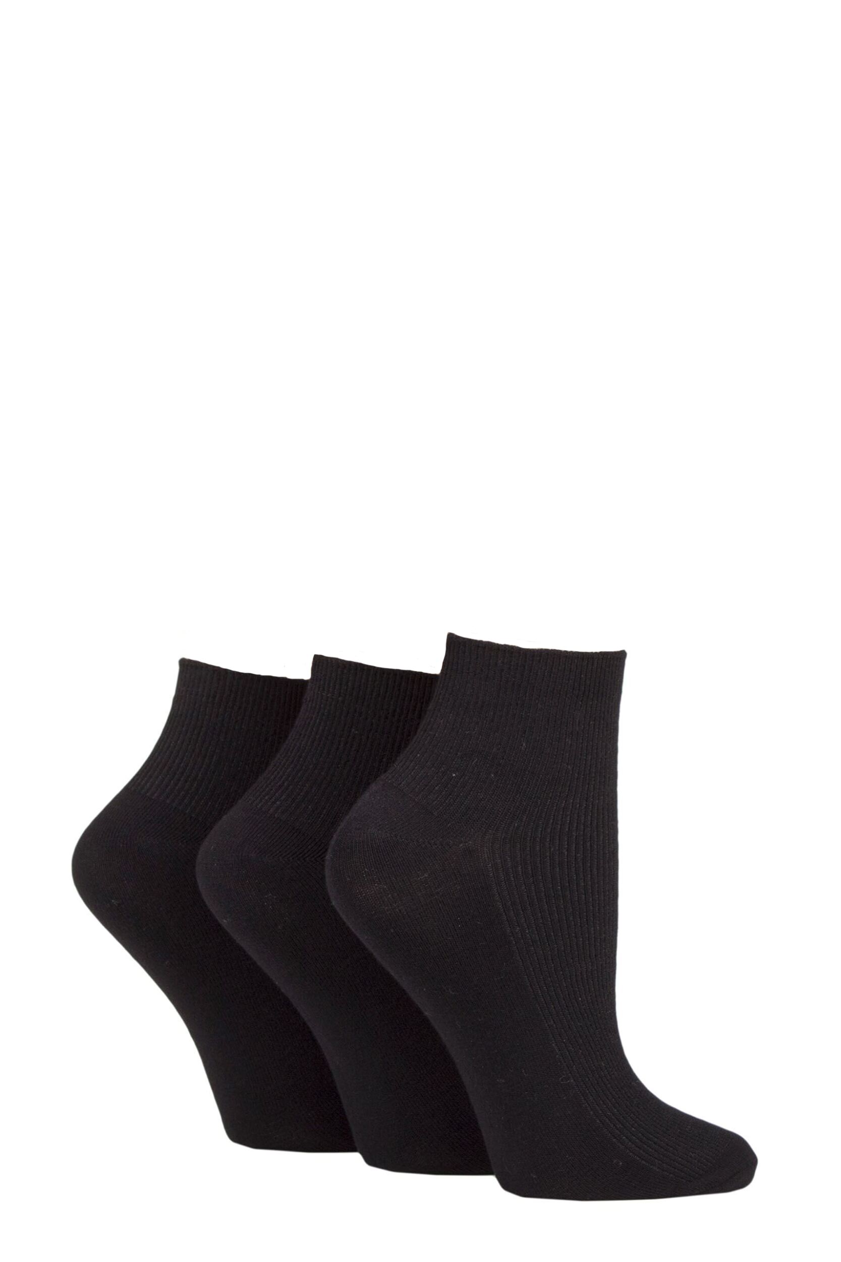 Women's 3 Pair Elle Ribbed Bamboo Ankle Socks Black 4-8 Ladies
