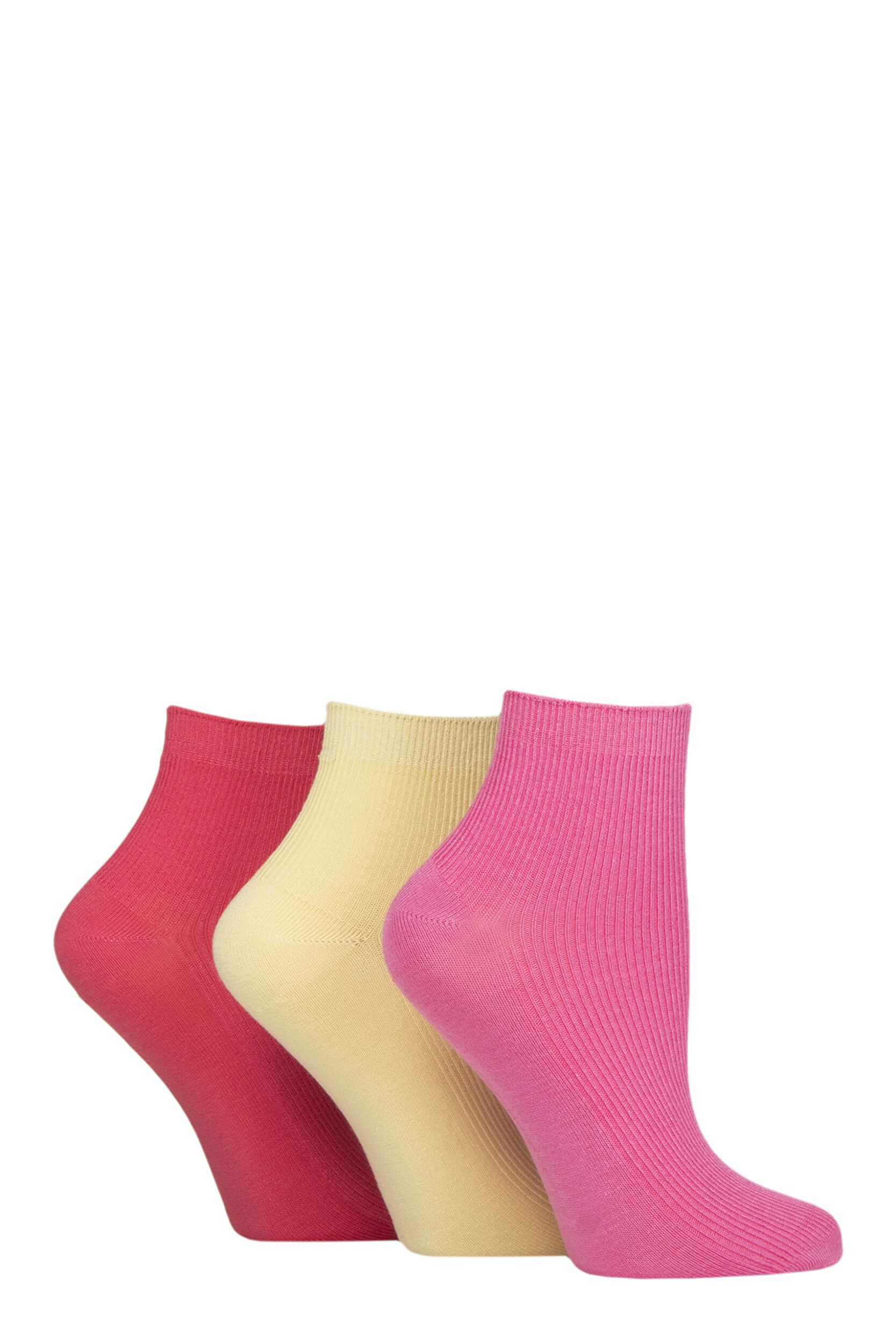 Women's 3 Pair Elle Ribbed Bamboo Ankle Socks Cherry Fizz 4-8