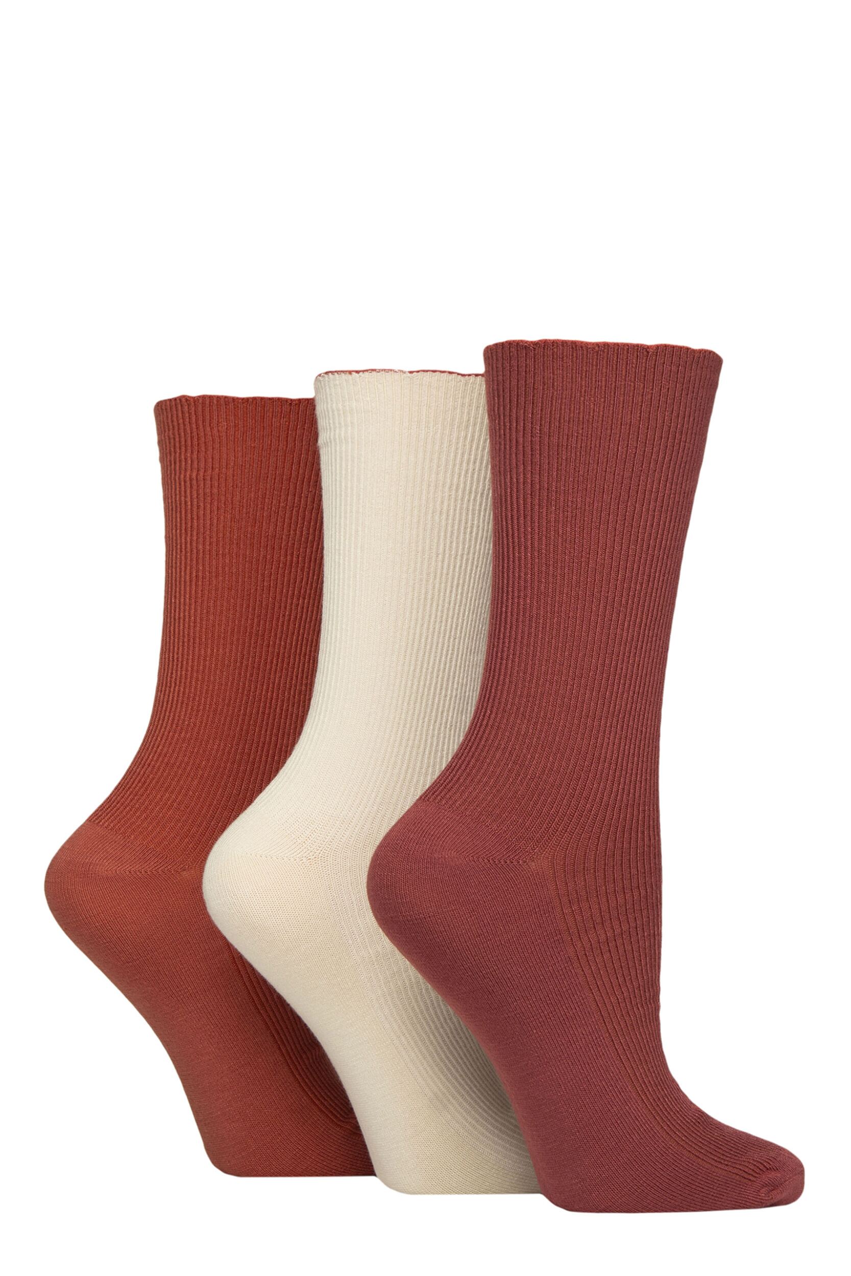 Women's 3 Pair Elle Ribbed Bamboo Socks with Scallop Top Wild Poppy 4-8