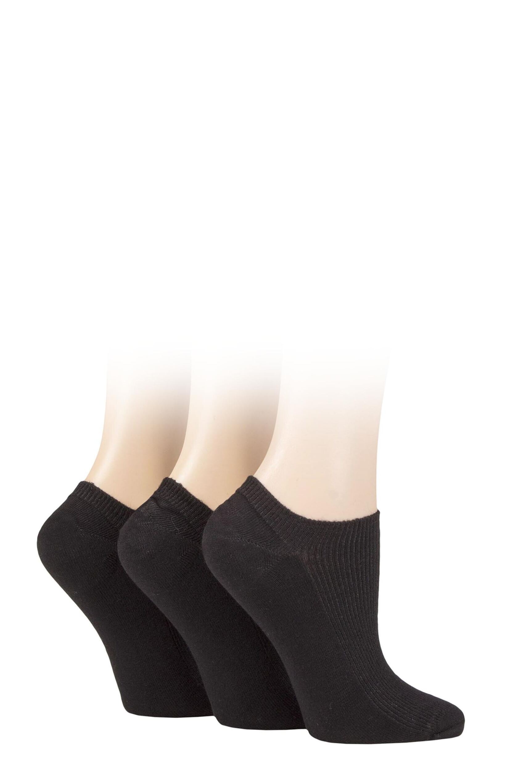 Women's 3 Pair Elle Bamboo Ribbed No Show Socks Black 4-8 Ladies