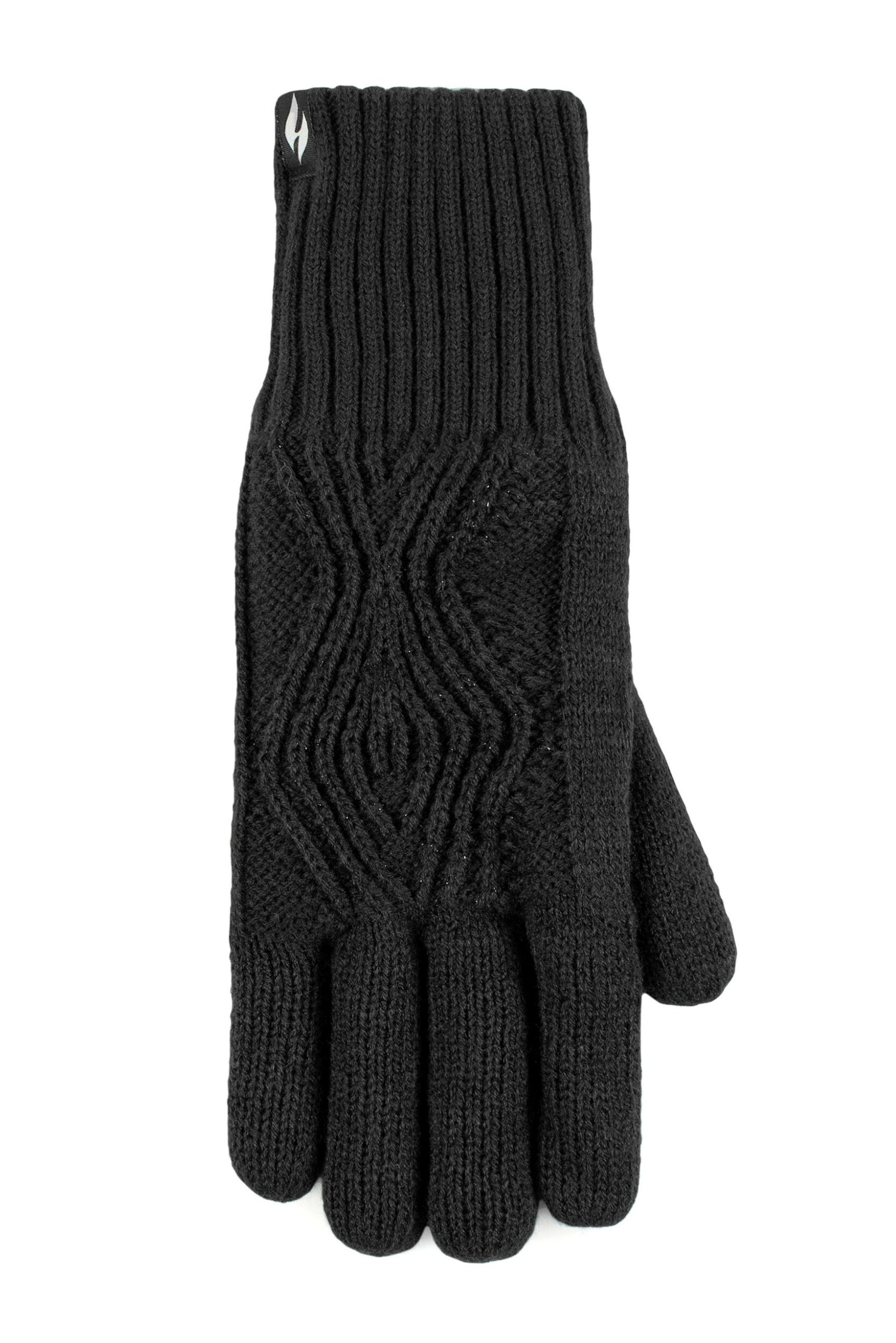 Women's 1 Pair SOCKSHOP Heat Holders Tampere Centre Cable Gloves Black S/M