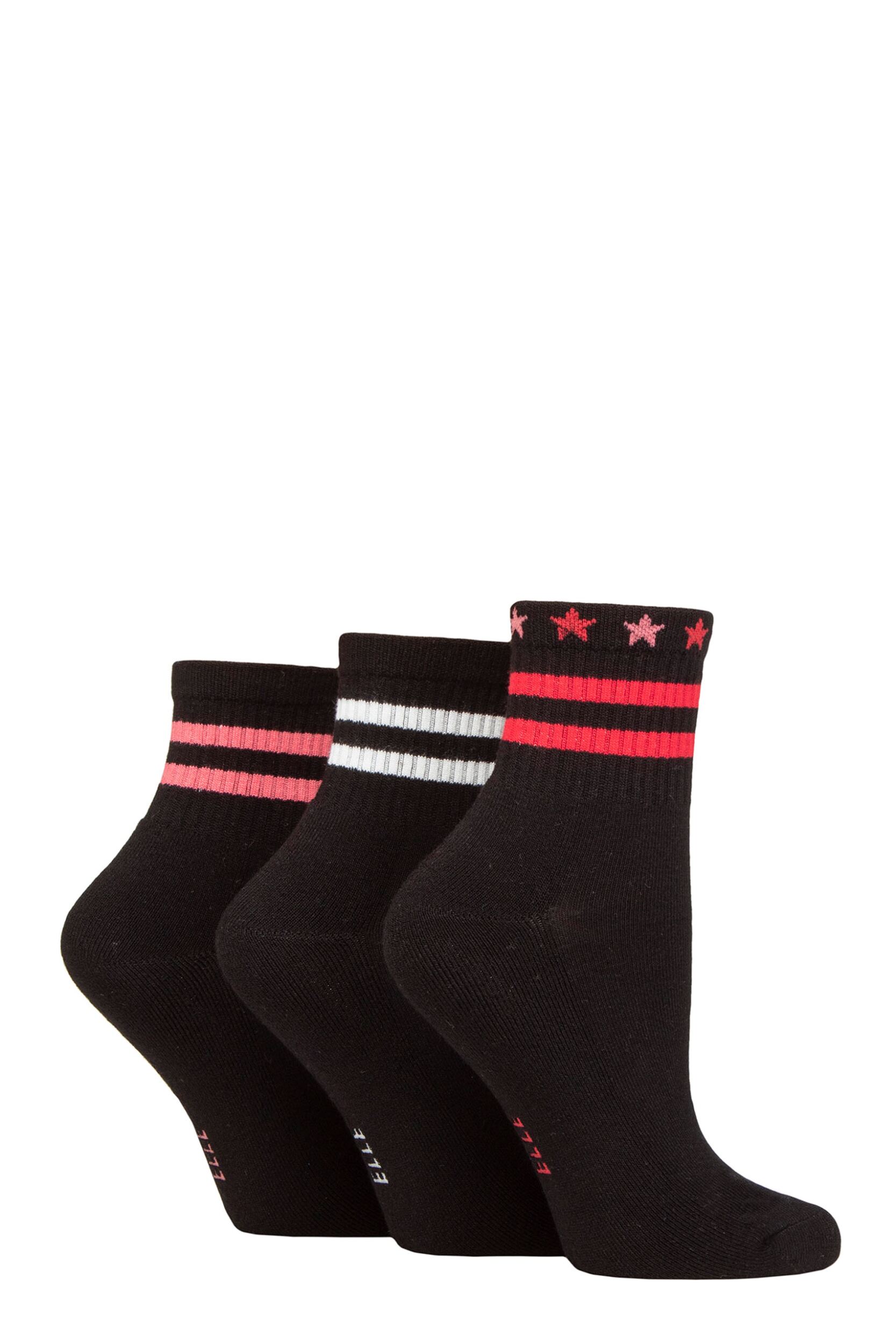 Women's 3 Pair Elle Half Cushion Bamboo Sport Anklet Socks Black 4-8