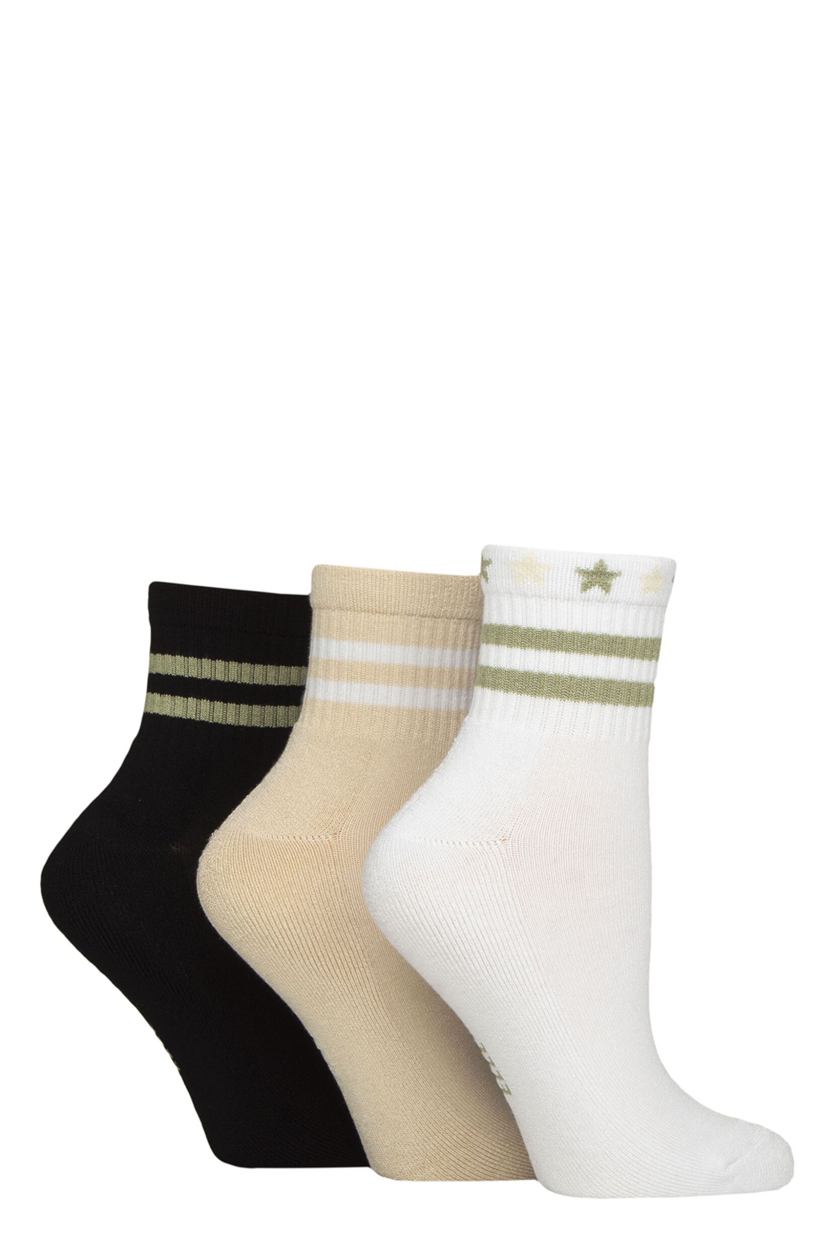 Women's 3 Pair Elle Half Cushion Bamboo Sport Anklet Socks Beige / White / Black 4-8
