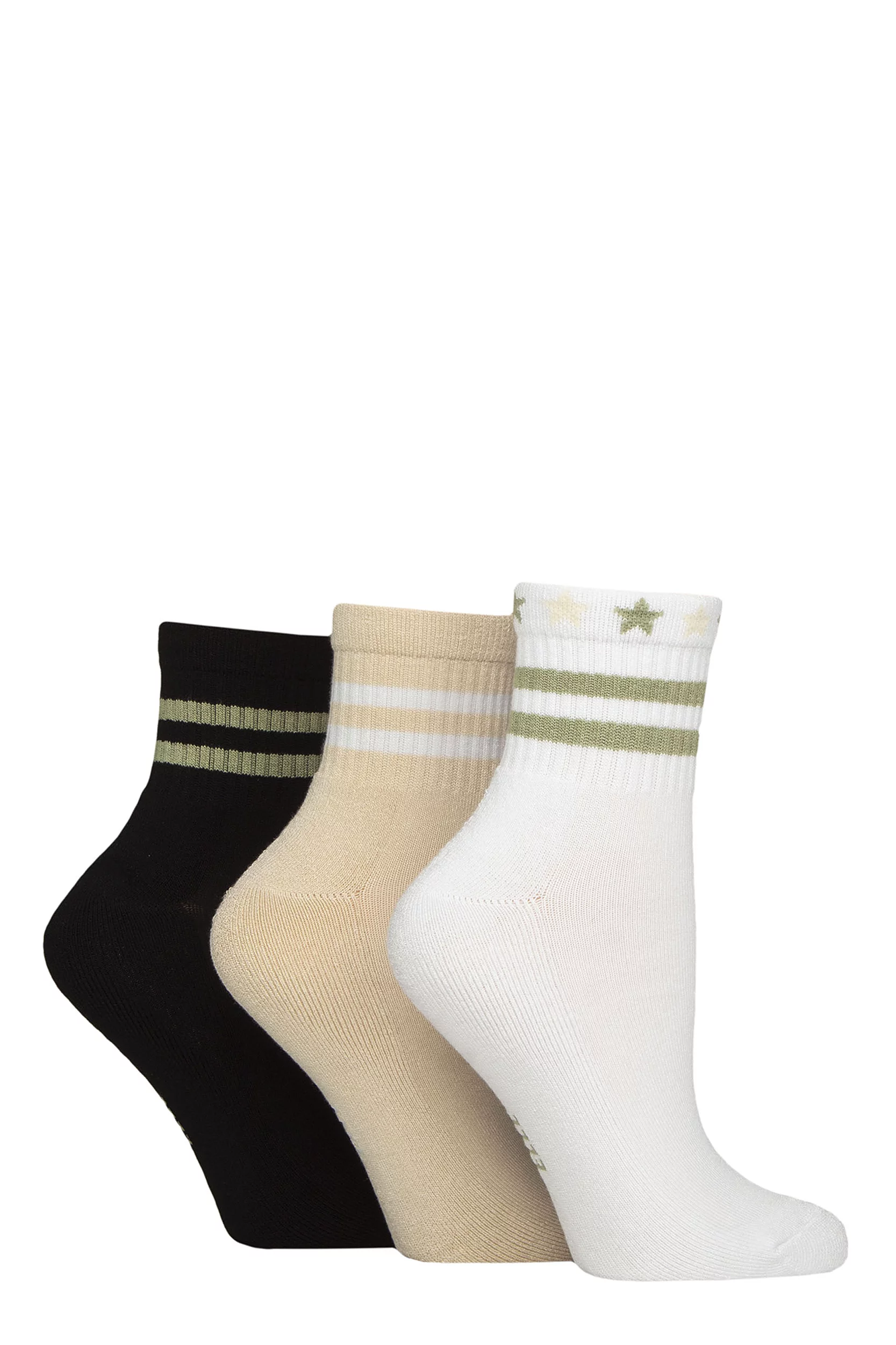 Women's 3 Pair Elle Half Cushion Bamboo Sport Anklet Socks Beige / White / Black 4