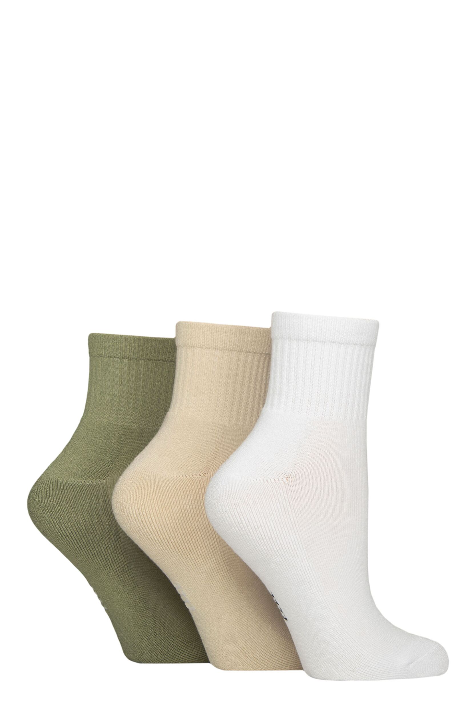 Women's 3 Pair Elle Half Cushion Bamboo Sport Anklet Socks White / Beige / Khaki 4-8