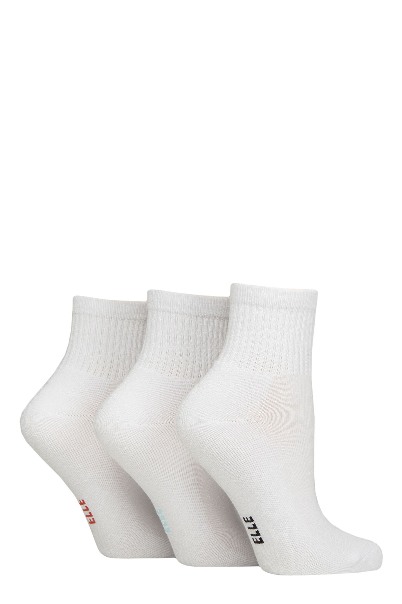 Women's 3 Pair Elle Half Cushion Bamboo Sport Anklet Socks Plain White 4-8