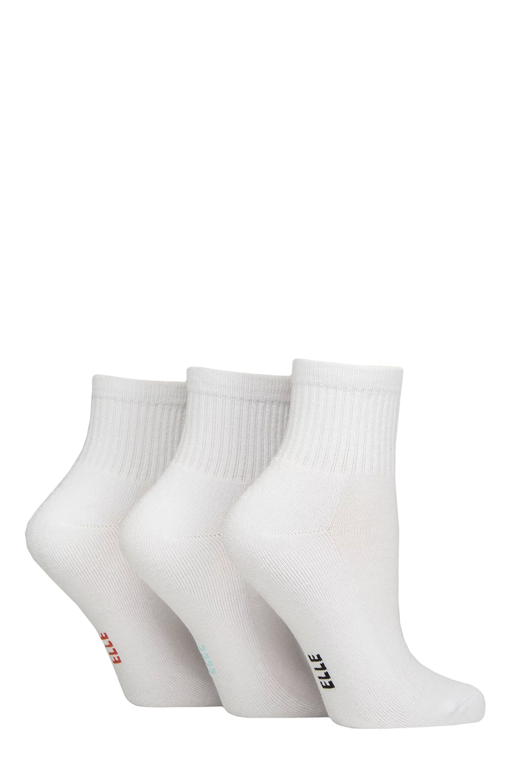 Women's 3 Pair Elle Half Cushion Bamboo Sport Anklet Socks Plain White 4