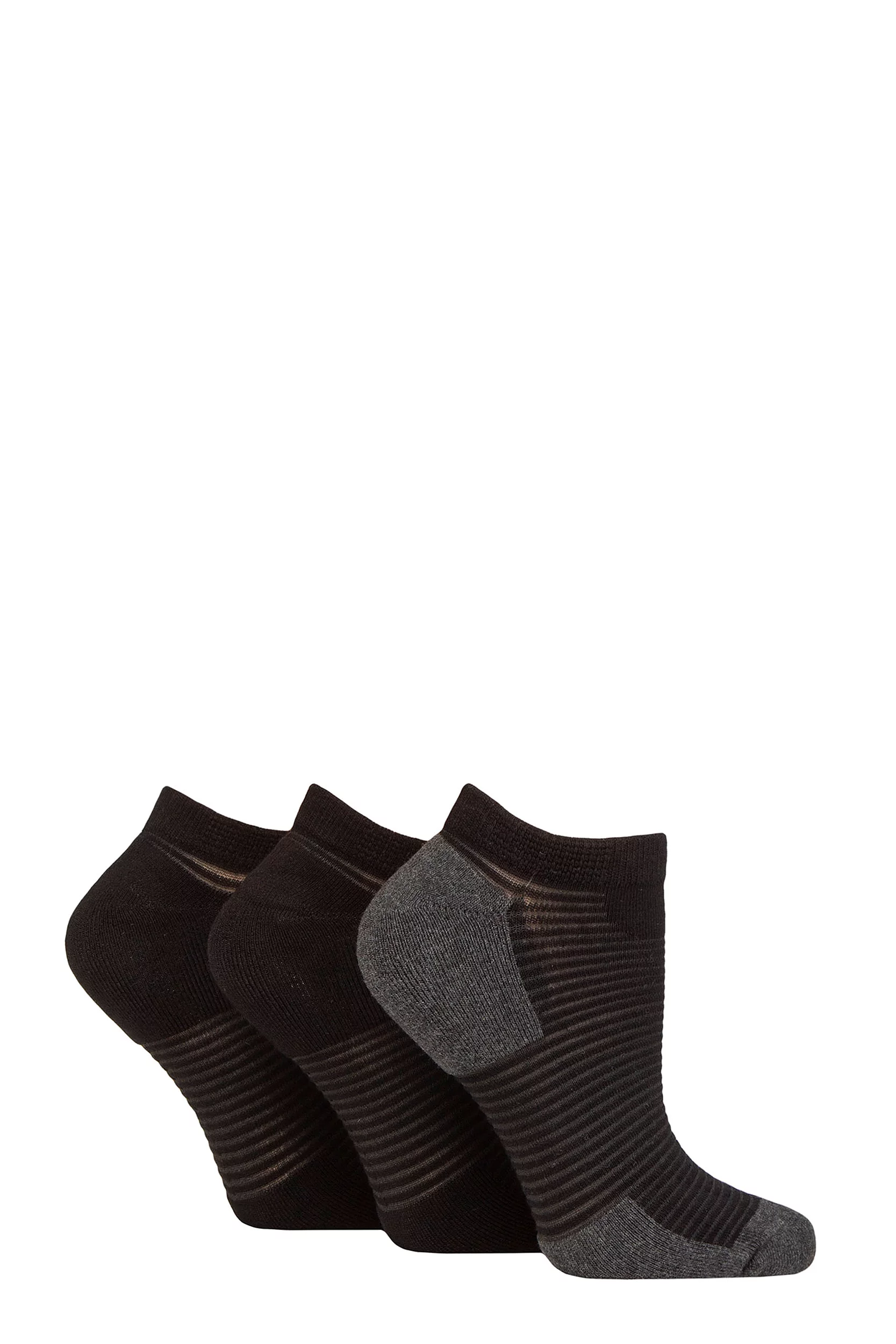 Women's 3 Pair Elle Sheer Stripe Cushioned Heel and Toe Sports Bamboo Trainer Socks Black 4
