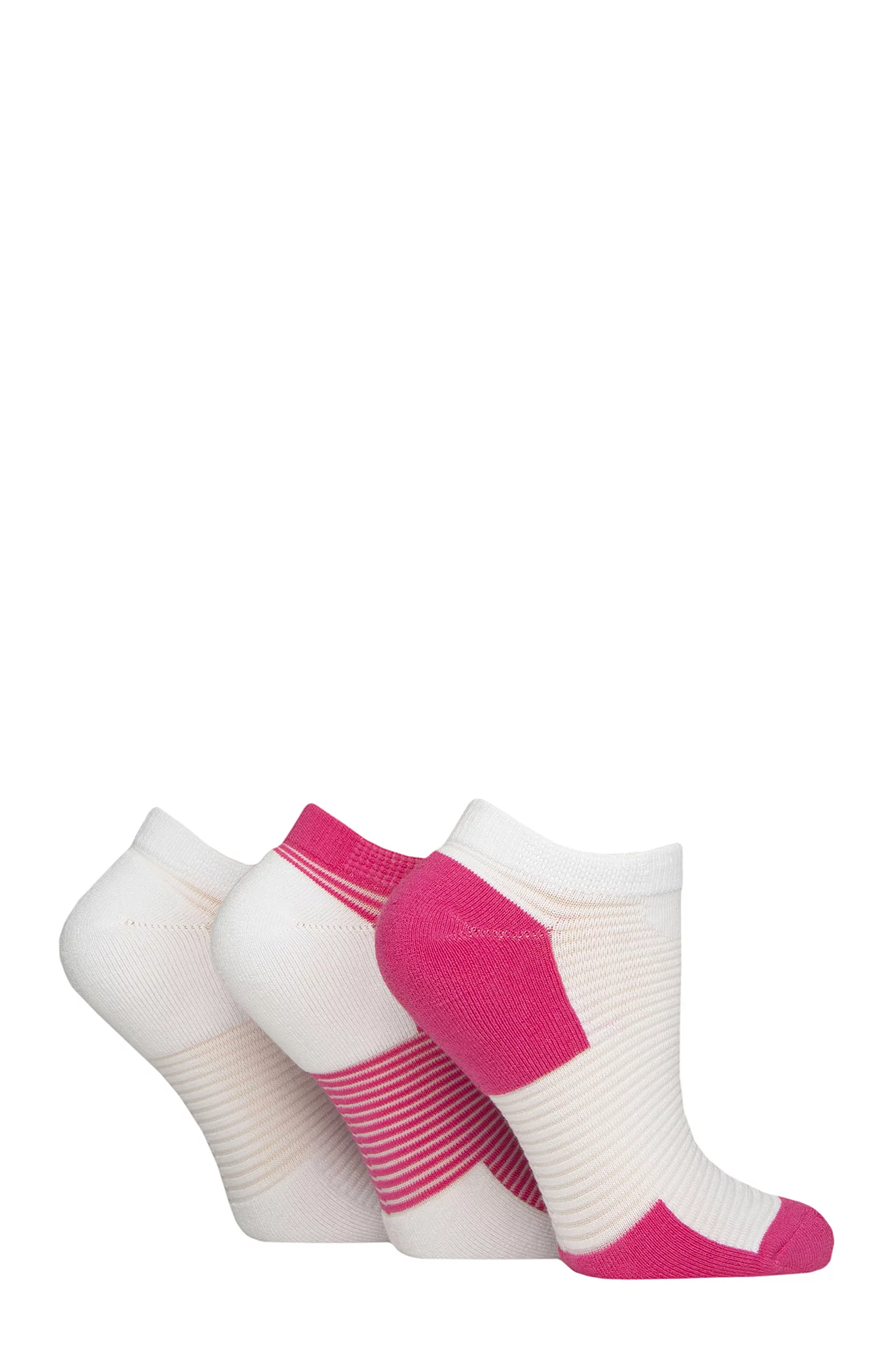 Women's 3 Pair Elle Sheer Stripe Cushioned Heel and Toe Sports Bamboo Trainer Socks White / Hot Pink 4