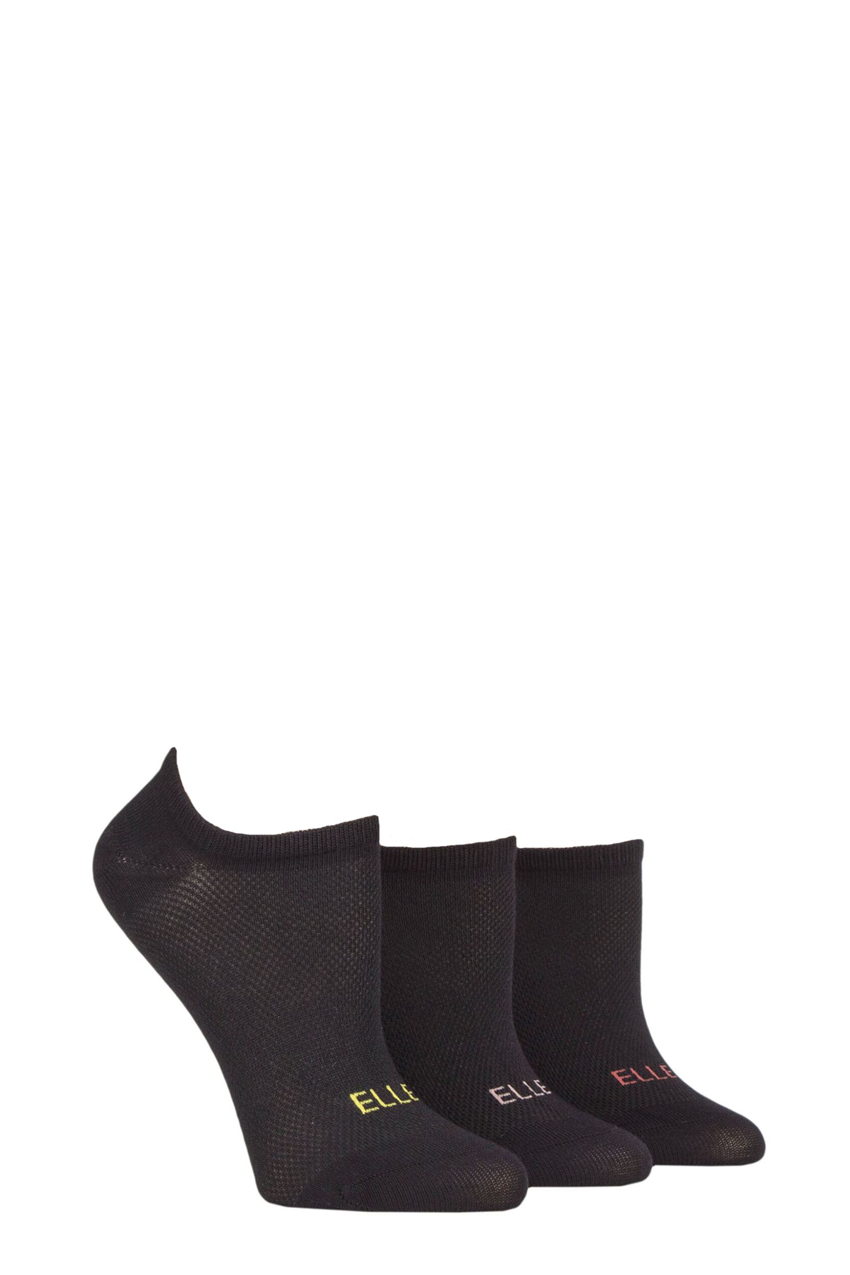 Women's 3 Pair Elle Sport Mesh Bamboo No Show Socks Black 4-8