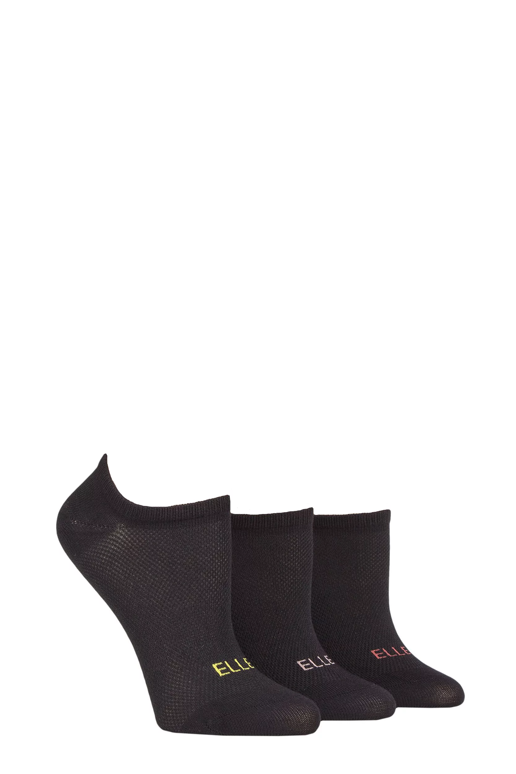 Women's 3 Pair Elle Sport Mesh Bamboo No Show Socks Black 4