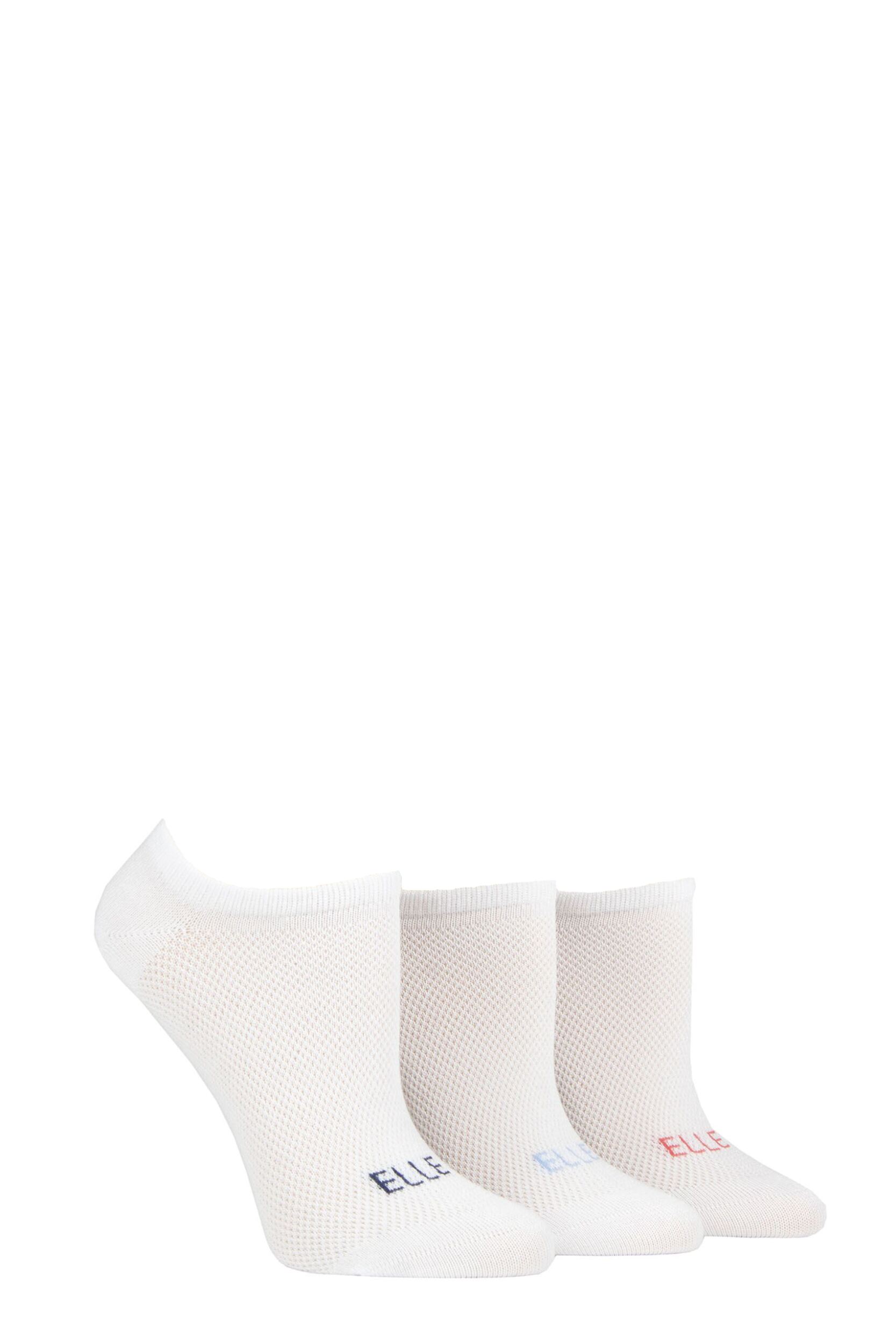 3 Pair White Sport Mesh Bamboo No Show Socks Ladies 4-8 Ladies - Elle
