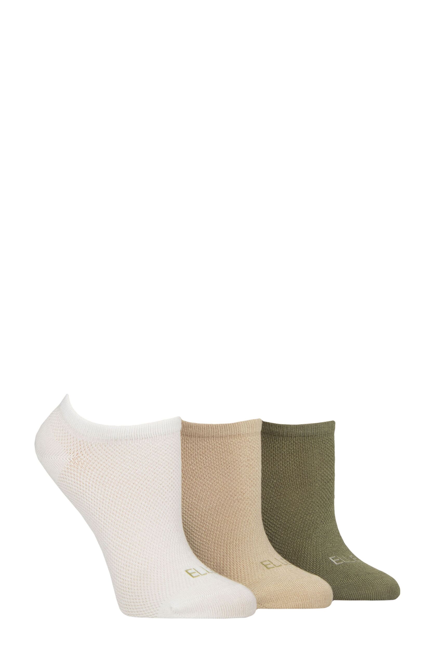 Women's 3 Pair Elle Sport Mesh Bamboo No Show Socks Khaki / White / Beige 4-8