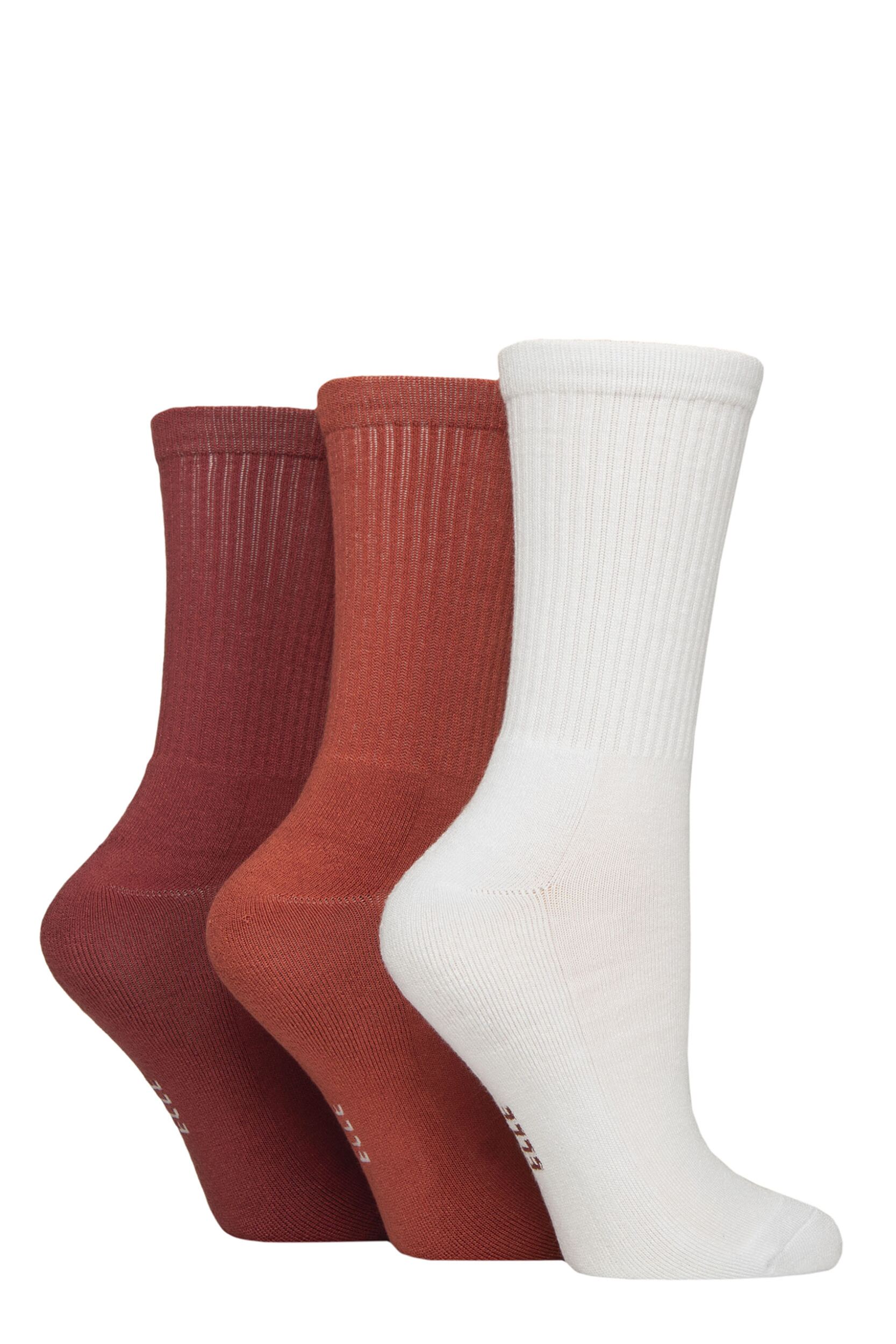 Image of Women's 3 Pair Elle Half Cushion Bamboo Sports Socks Plain Wild Poppy 4-8