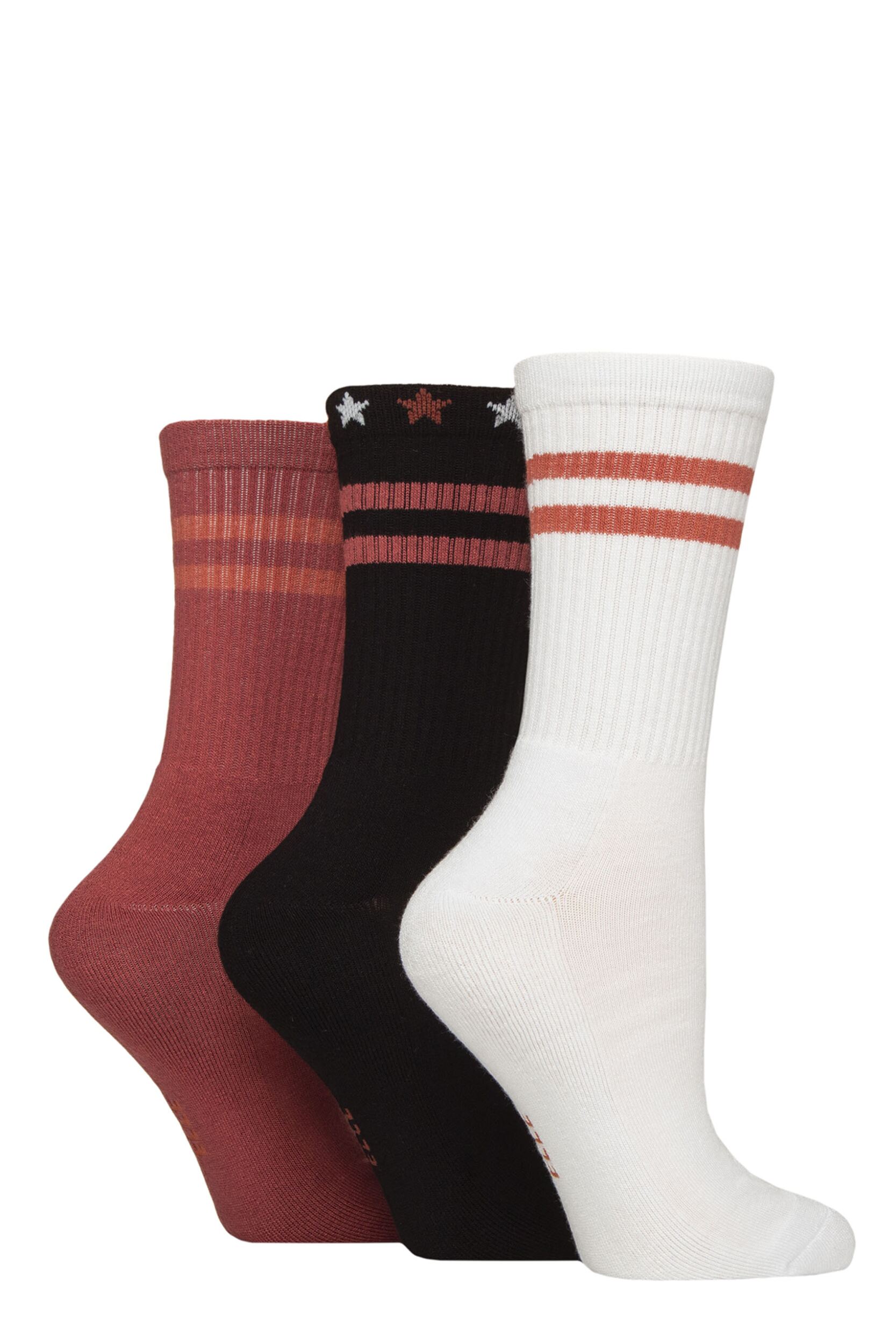 Women's 3 Pair Elle Half Cushion Bamboo Sports Socks Wild Poppy Stripe 4-8